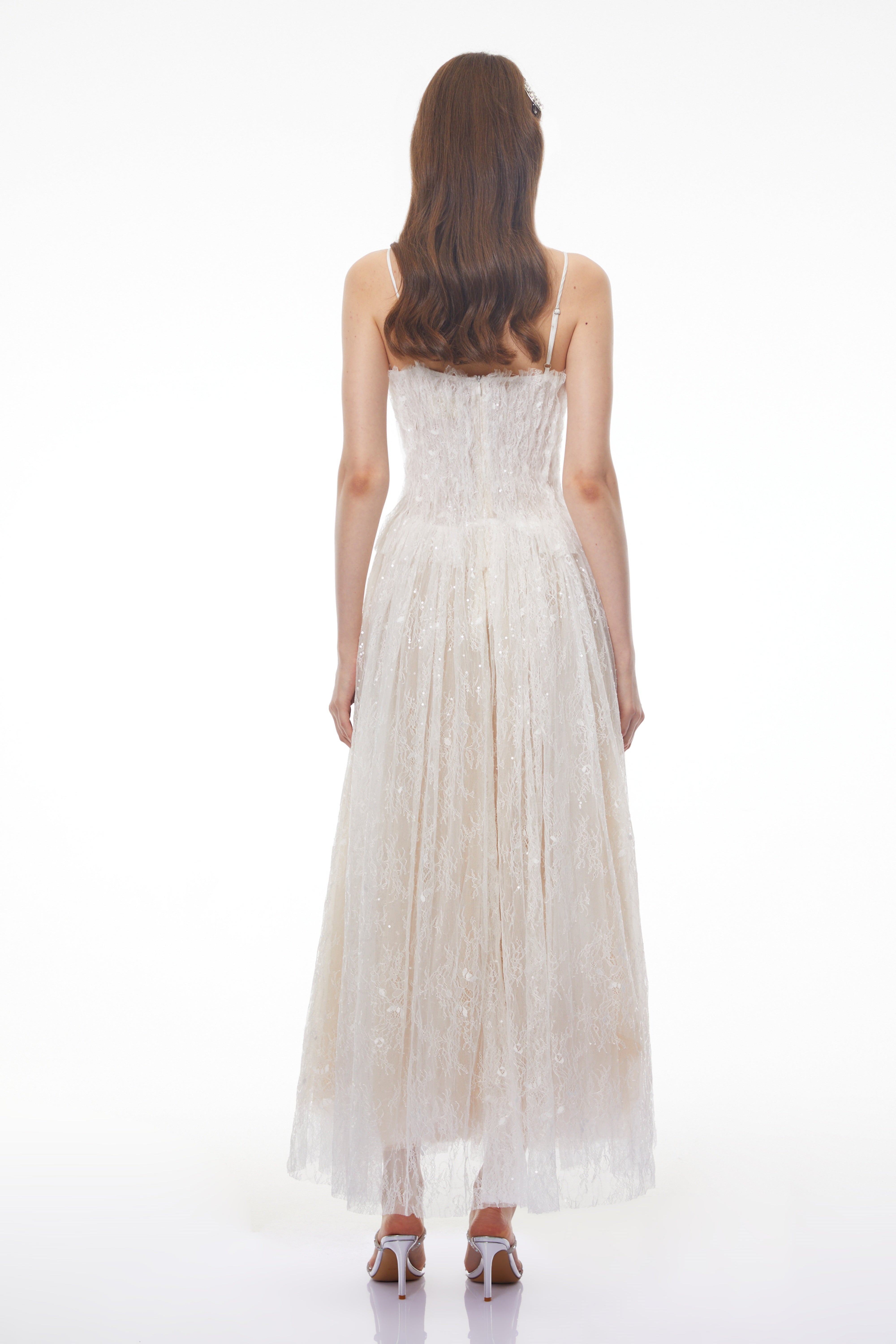 Nadir White Pleated Lace Maxi Dress