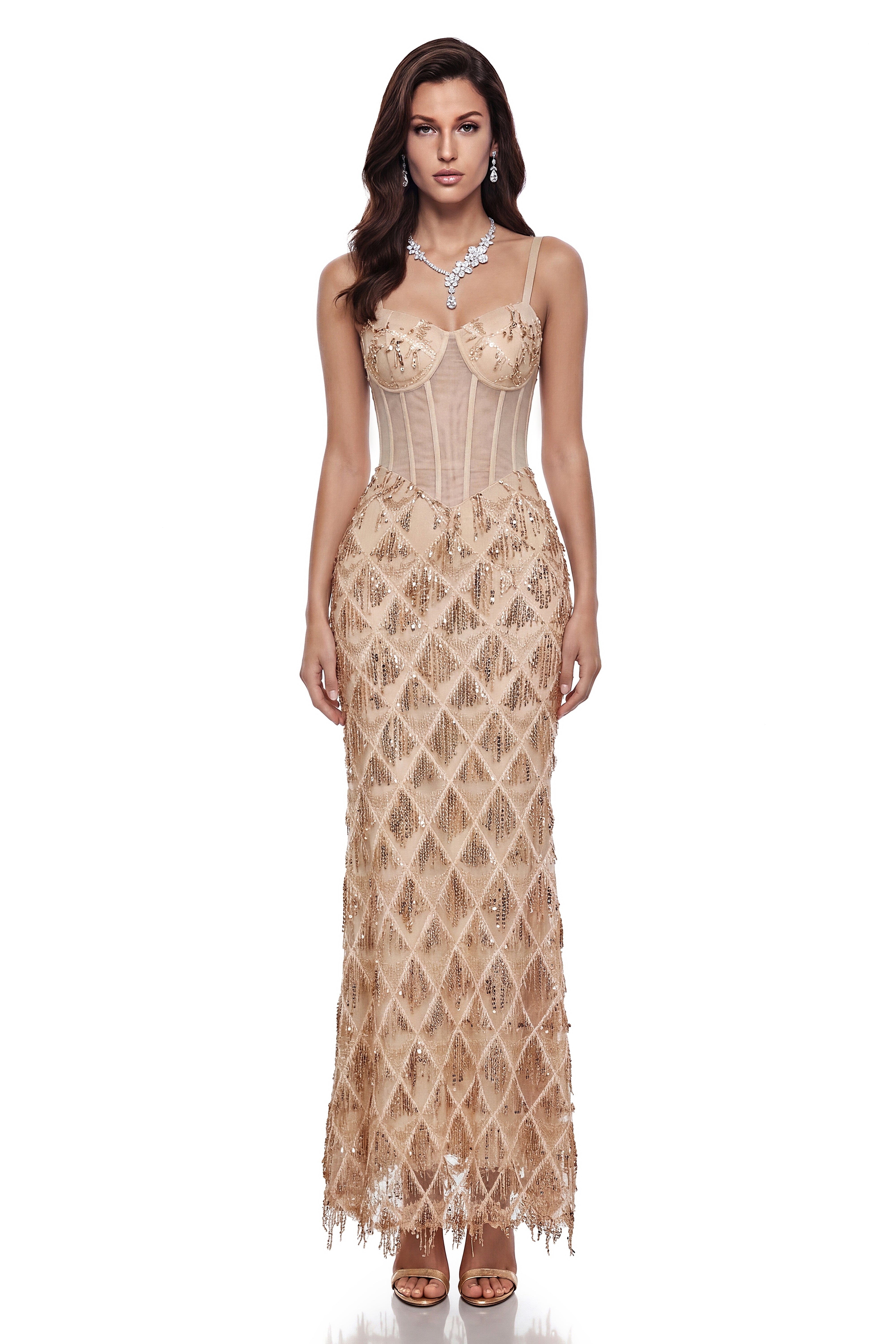 Robe longue à paillettes dorées Natalia Champagne