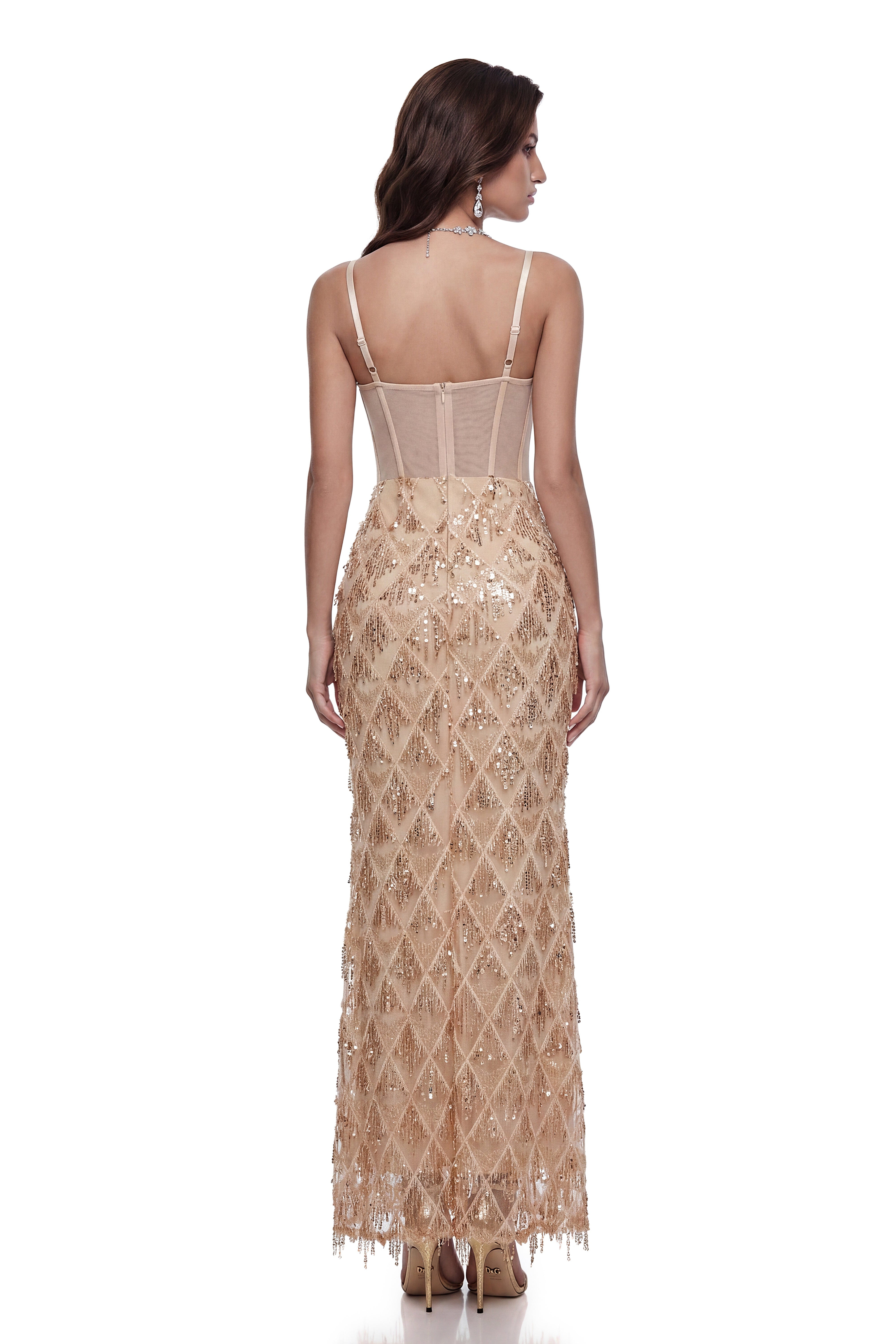 Robe longue à paillettes dorées Natalia Champagne