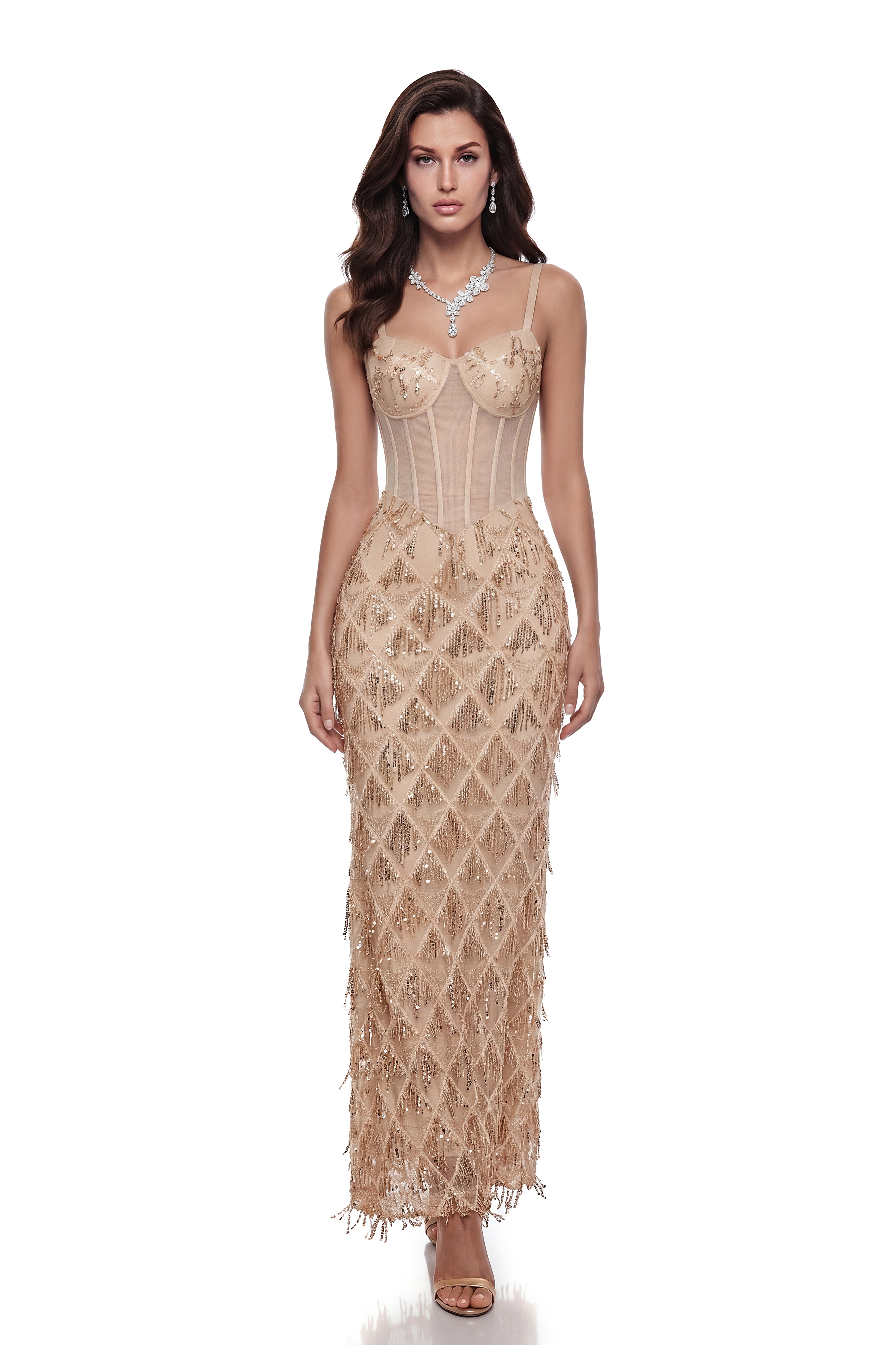 Robe longue à paillettes dorées Natalia Champagne