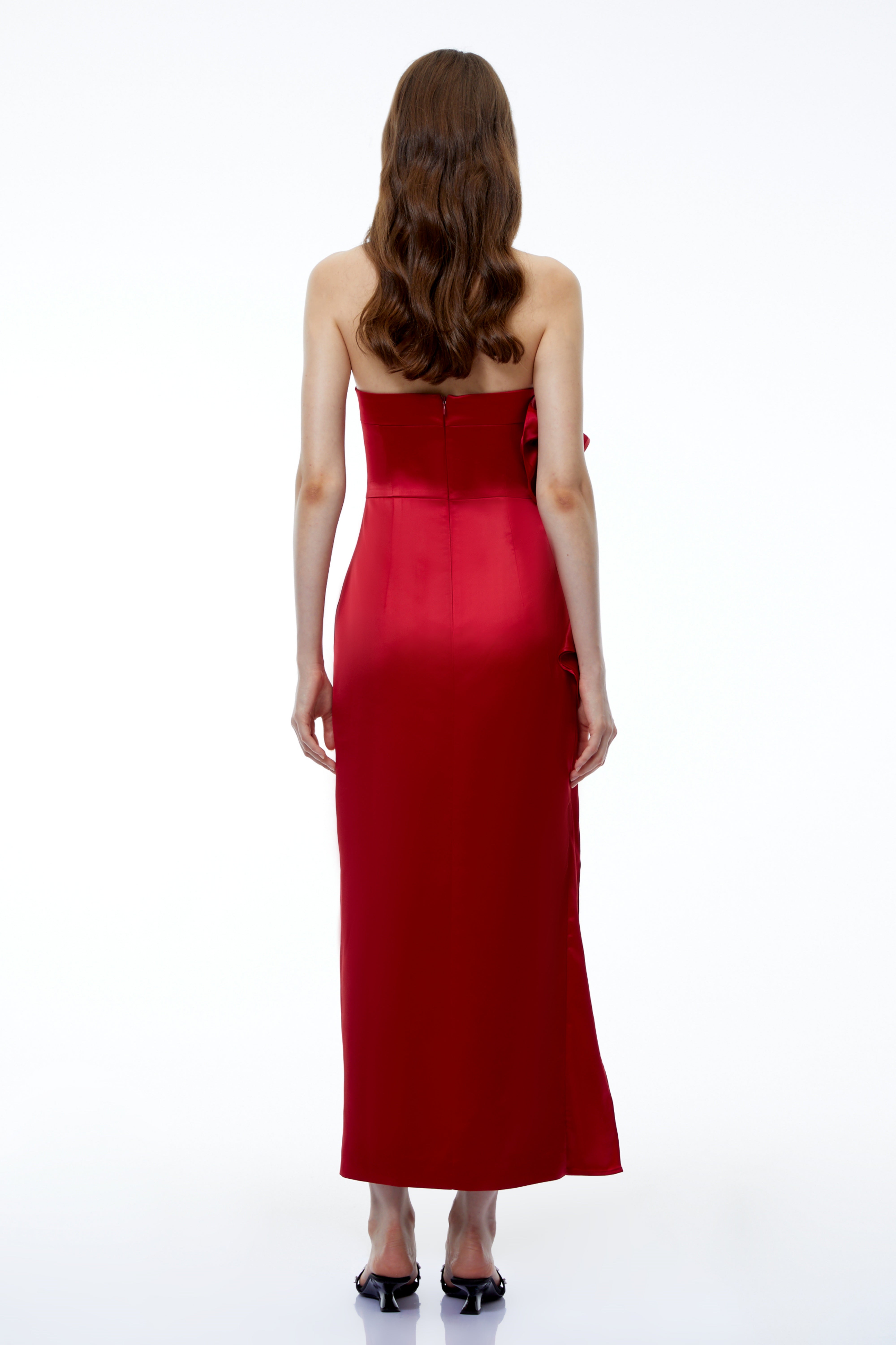 Natalia Red Off Shoulder Maxi Dress with Side 3D Florals