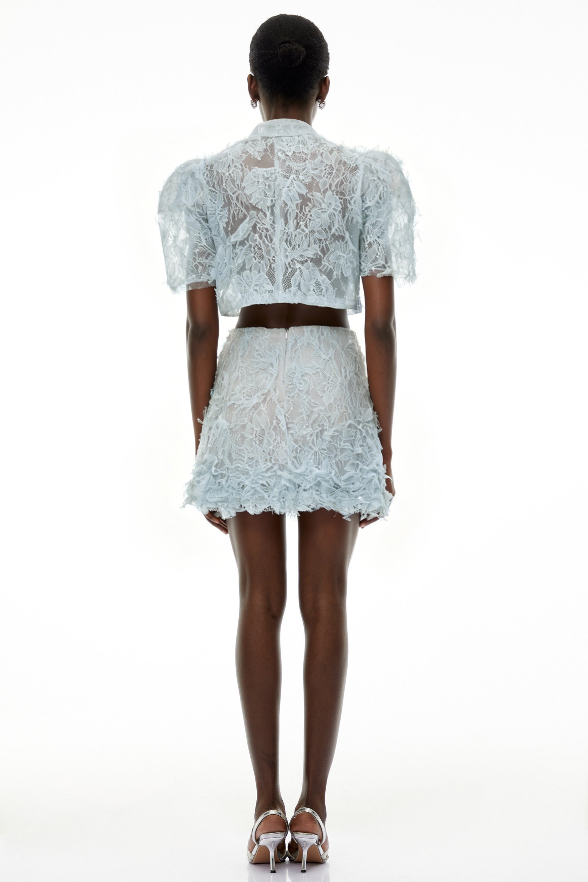 Nathalie Blue Floral Lace Top & Skirt Set