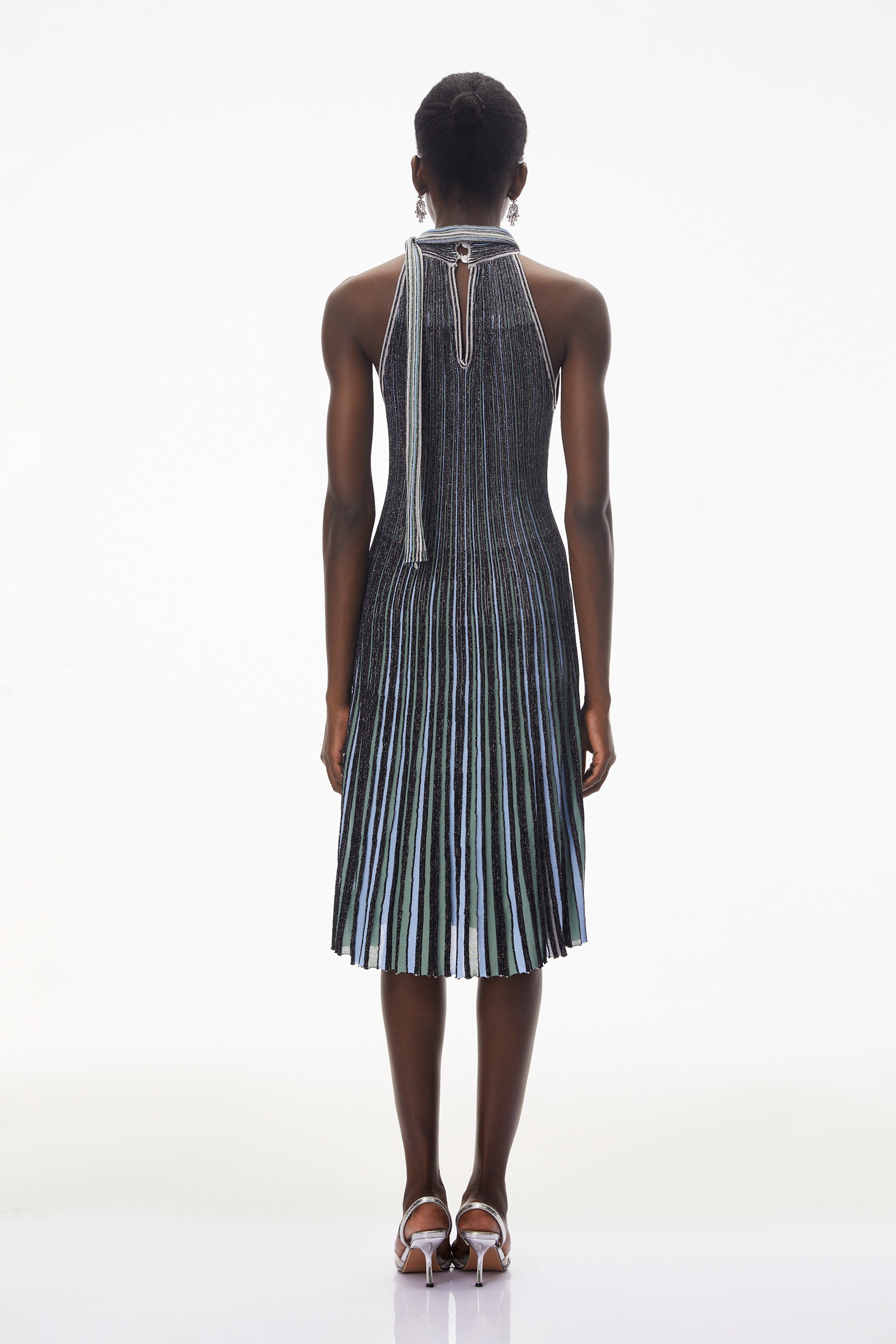 Nausicaa Navy Blue Metallic Striped Knit Midi Dress