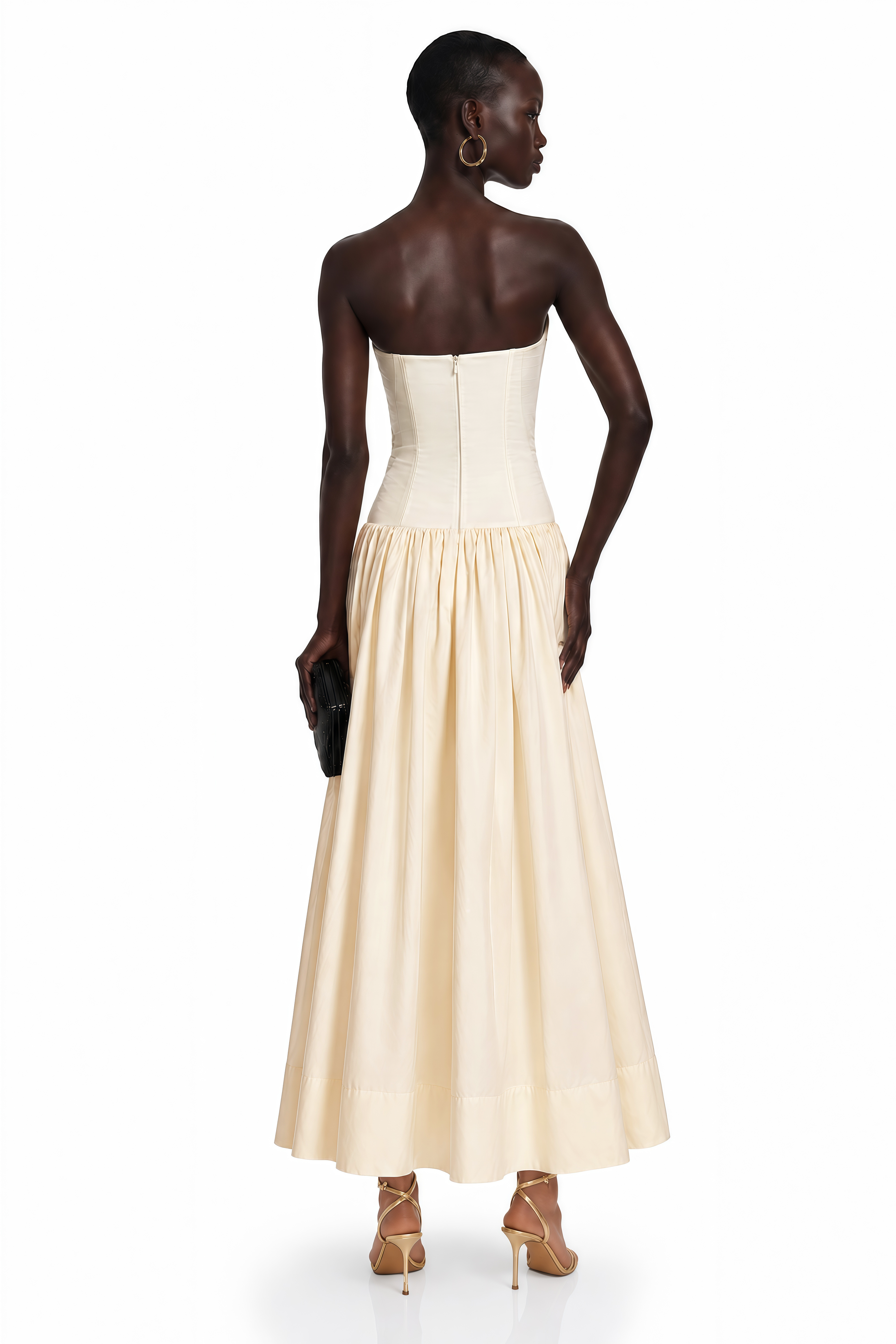 Nehir Cream Sweetheart Pleated Maxi Dress