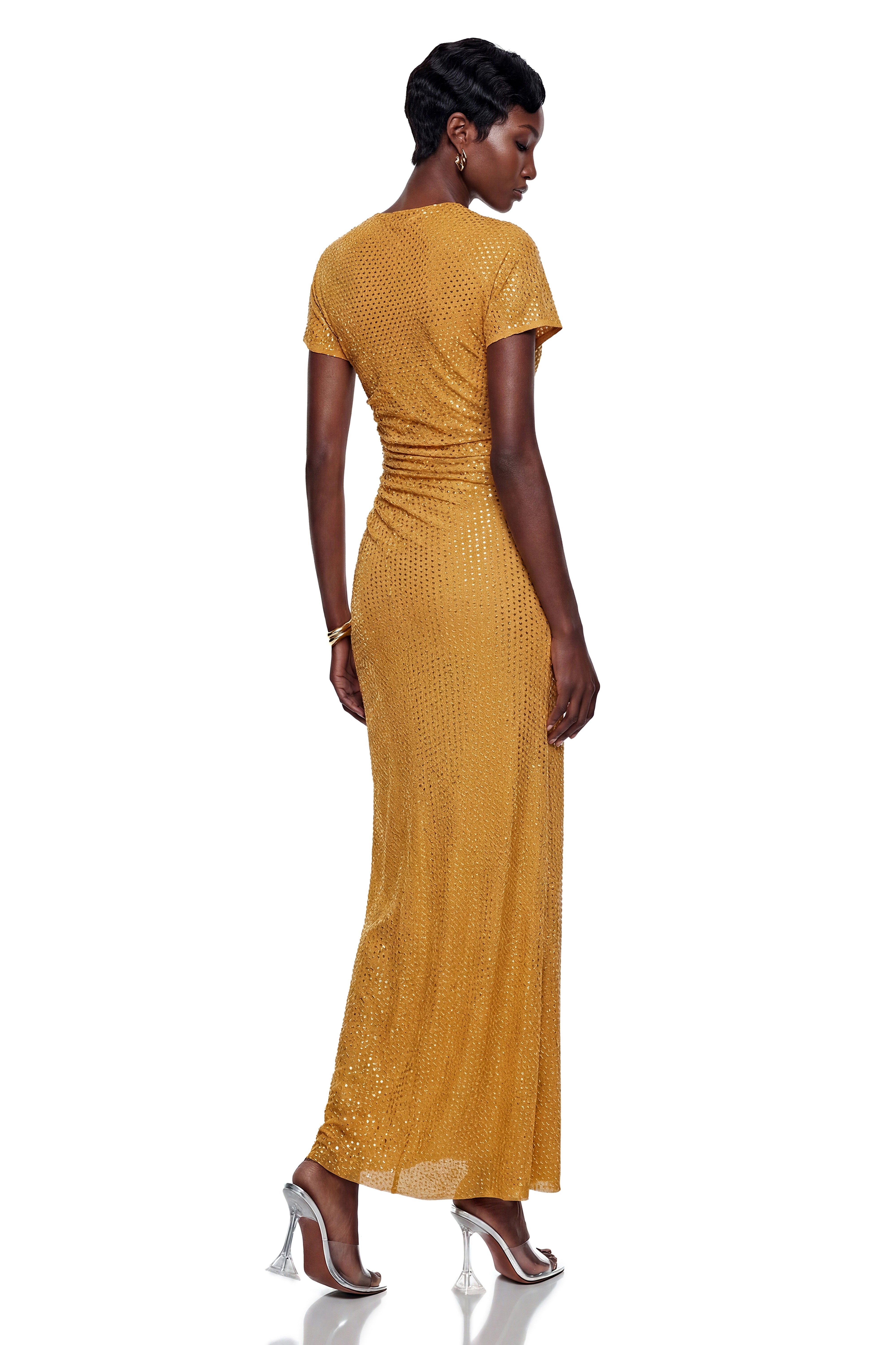 Nerella Gold Asymmetrical Embellished Maxi Dress