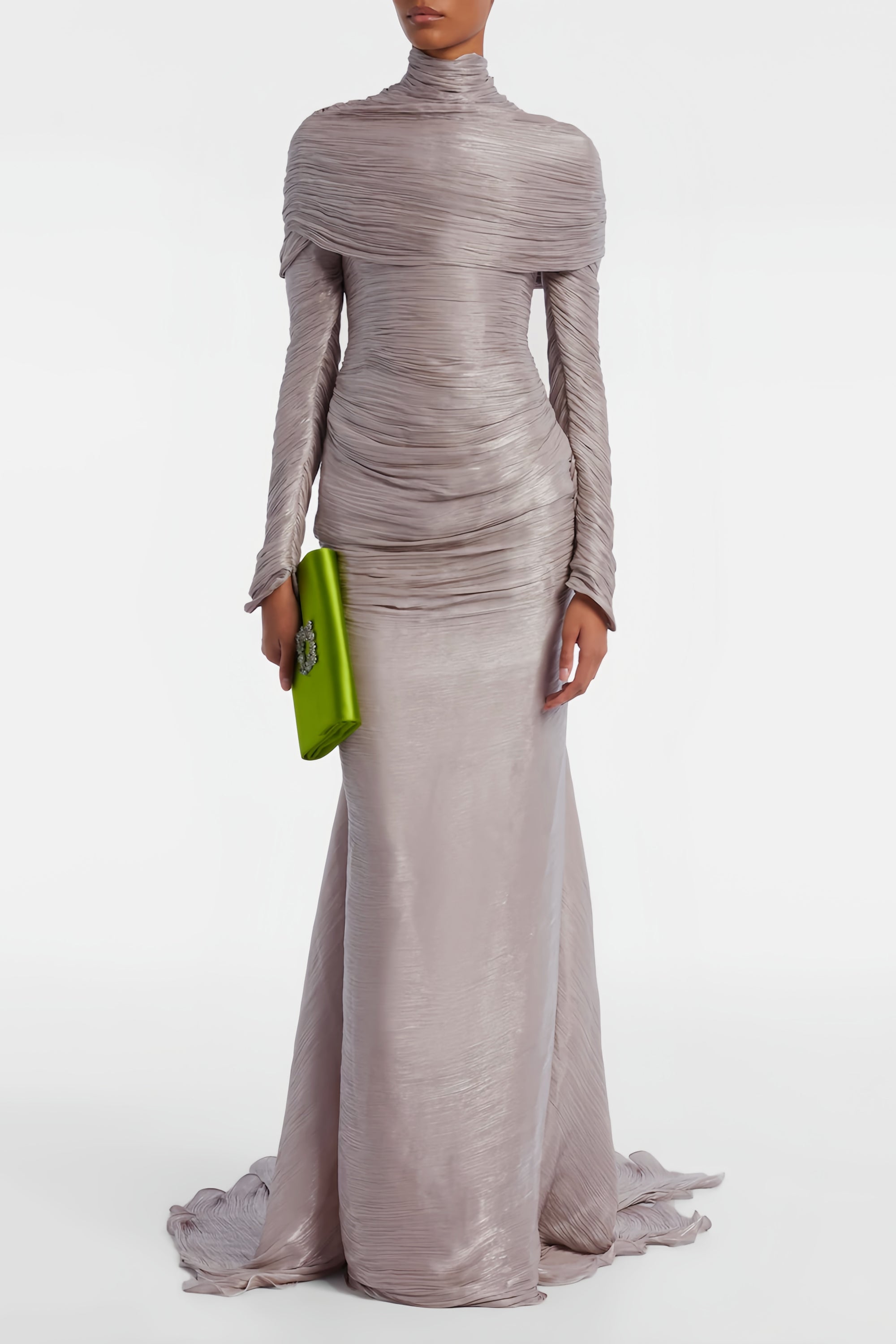 Nerida Silver Turtleneck Ruched Maxi Dress