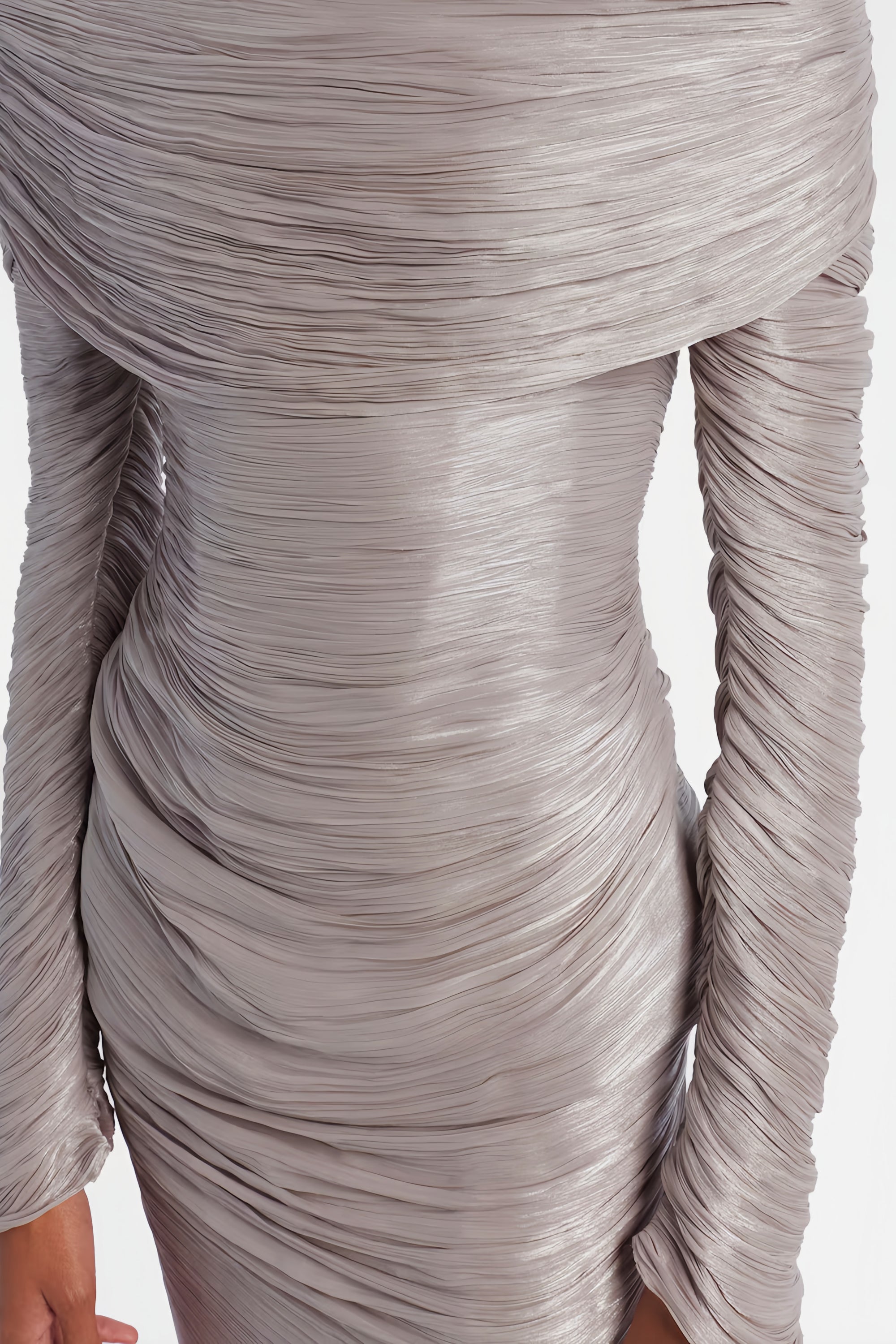 Nerida Silver Turtleneck Ruched Maxi Dress