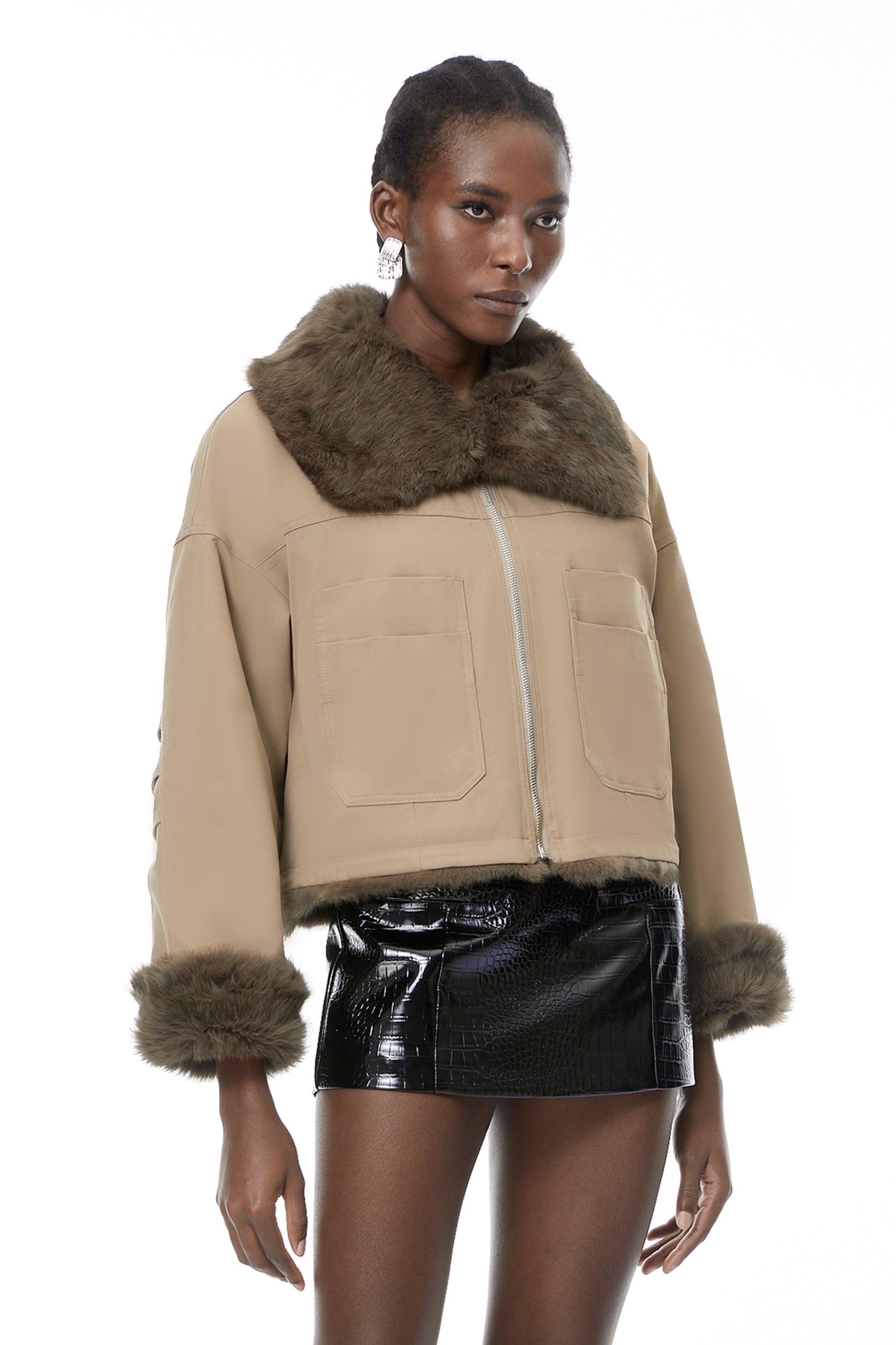Nevaeh Khaki Fur Trim Coat
