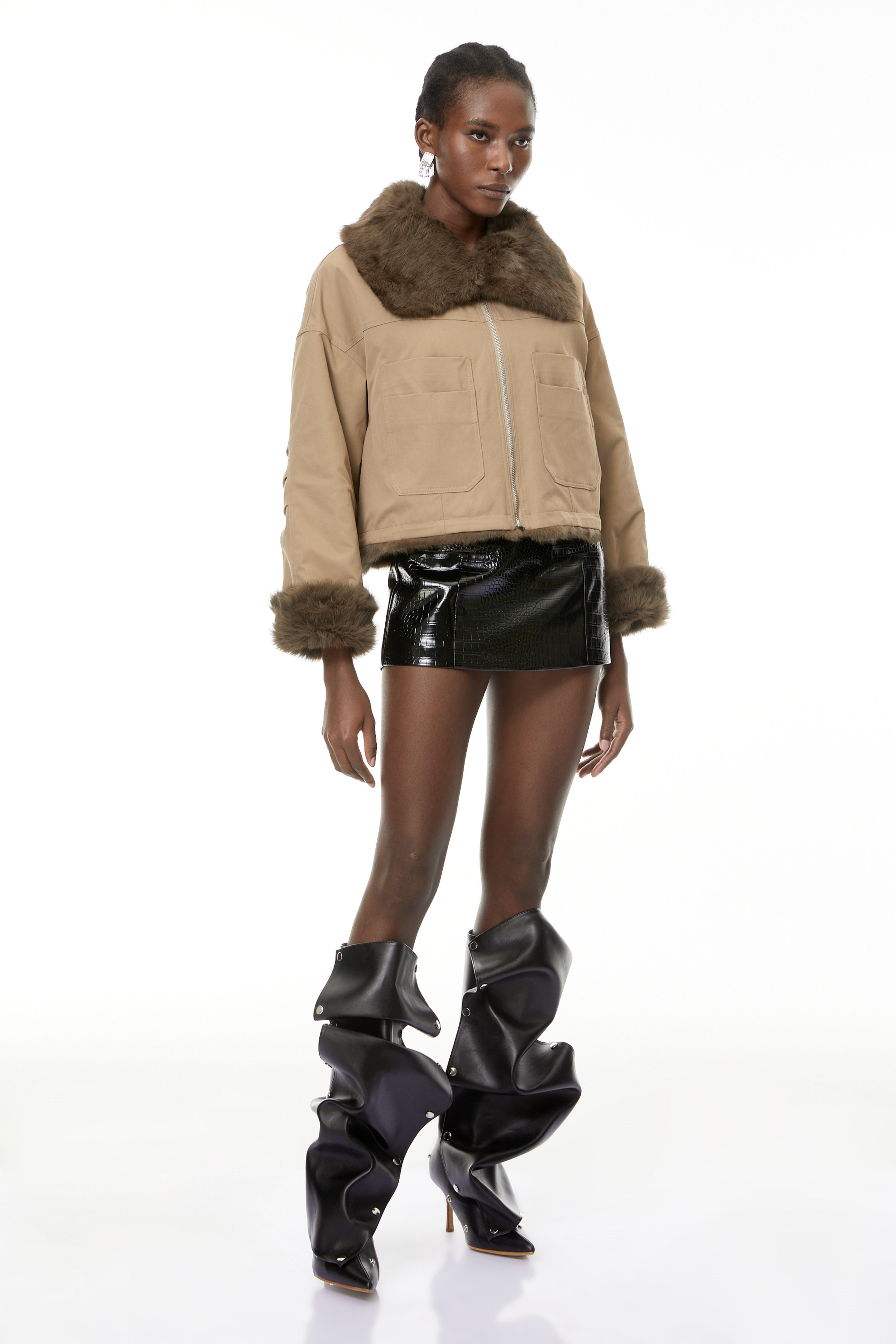 Nevaeh Khaki Fur Trim Coat