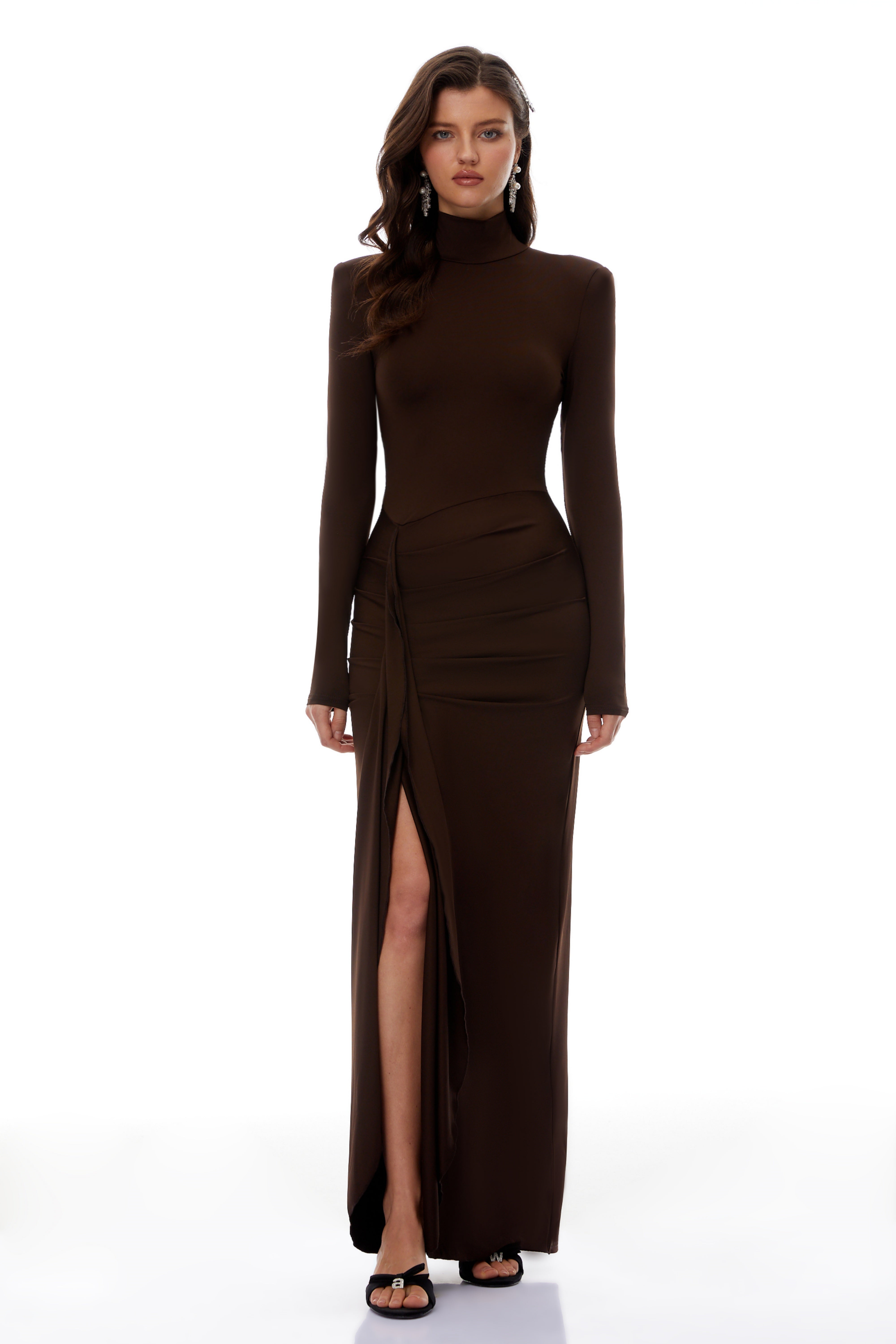 Turtleneck Side-Slit Maxi Dress