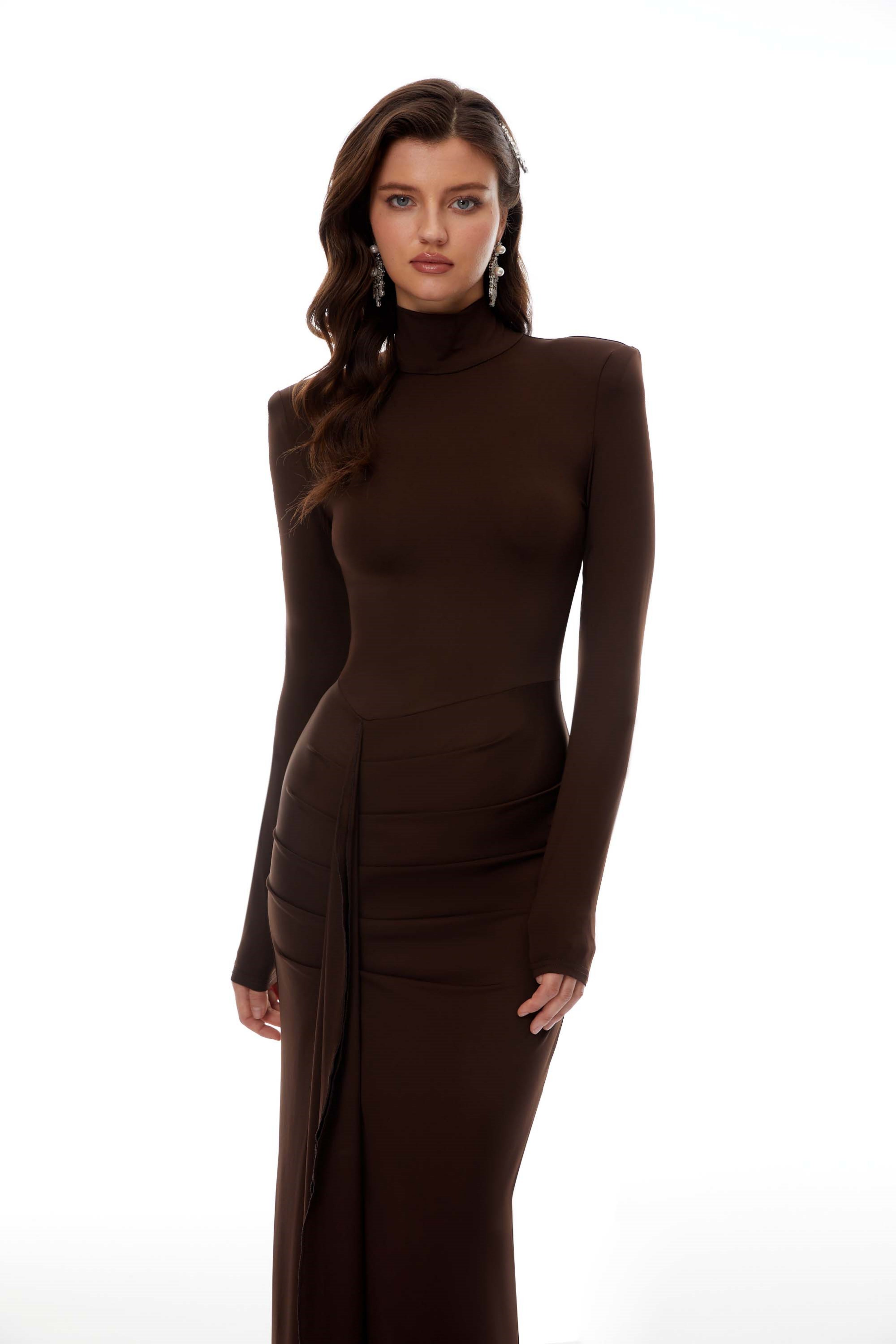 Turtleneck Side-Slit Maxi Dress