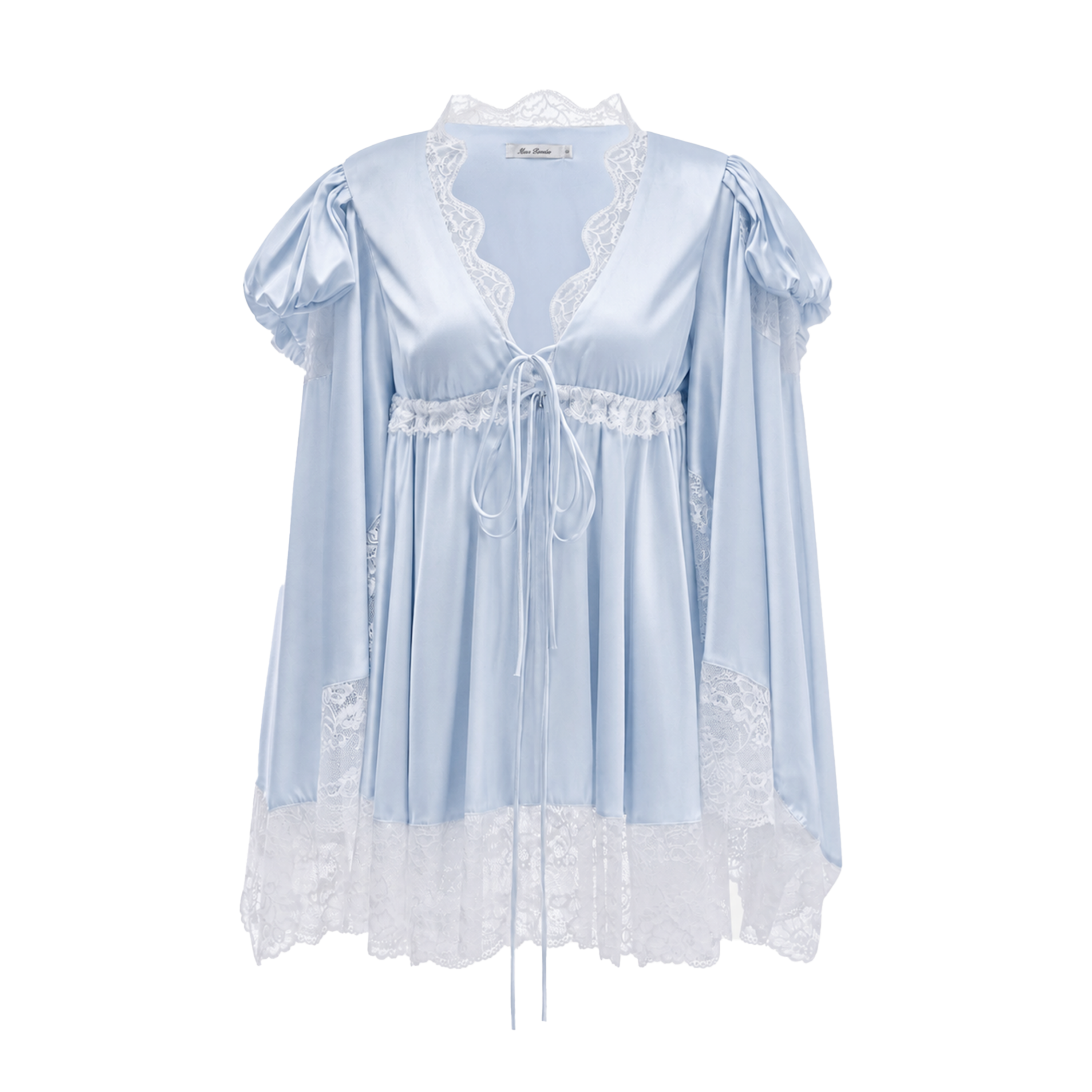 Ngawai Blue Sweetheart Mini Dress with Lace Trim