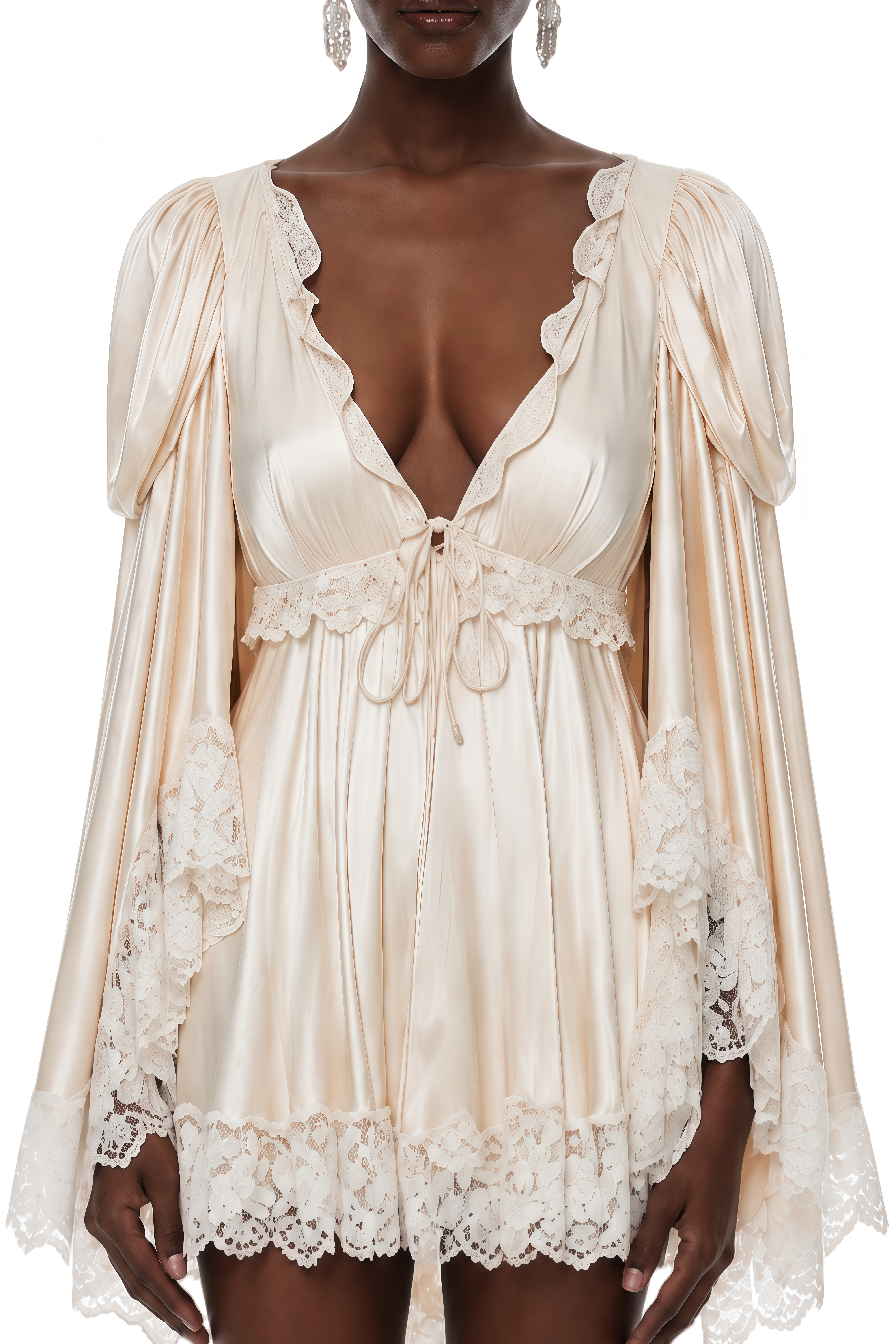 Ngawai Champagne Sweetheart Mini Dress with Lace Trim