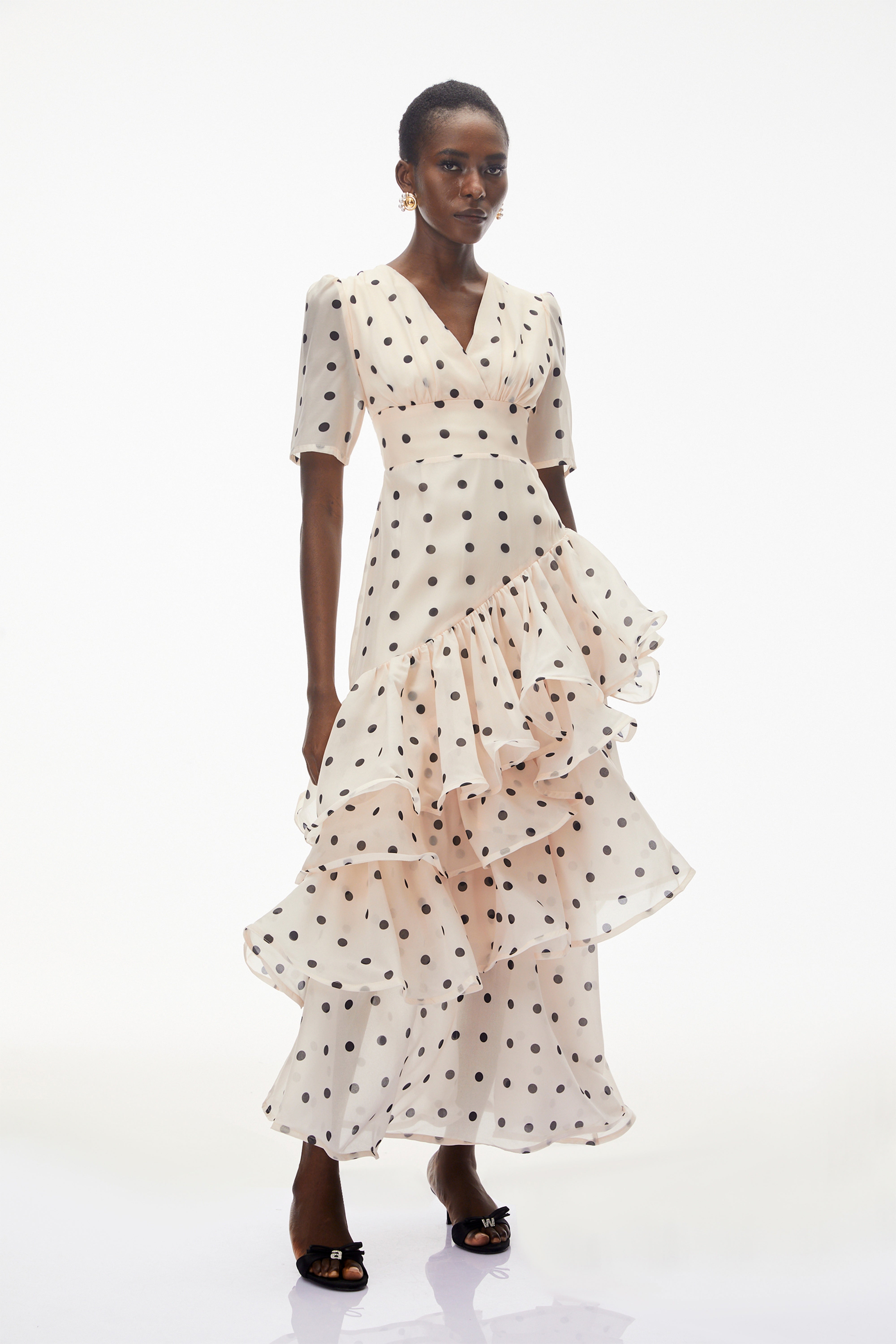 Nicoletta White Polka Dot Asymmetrical Maxi Dress