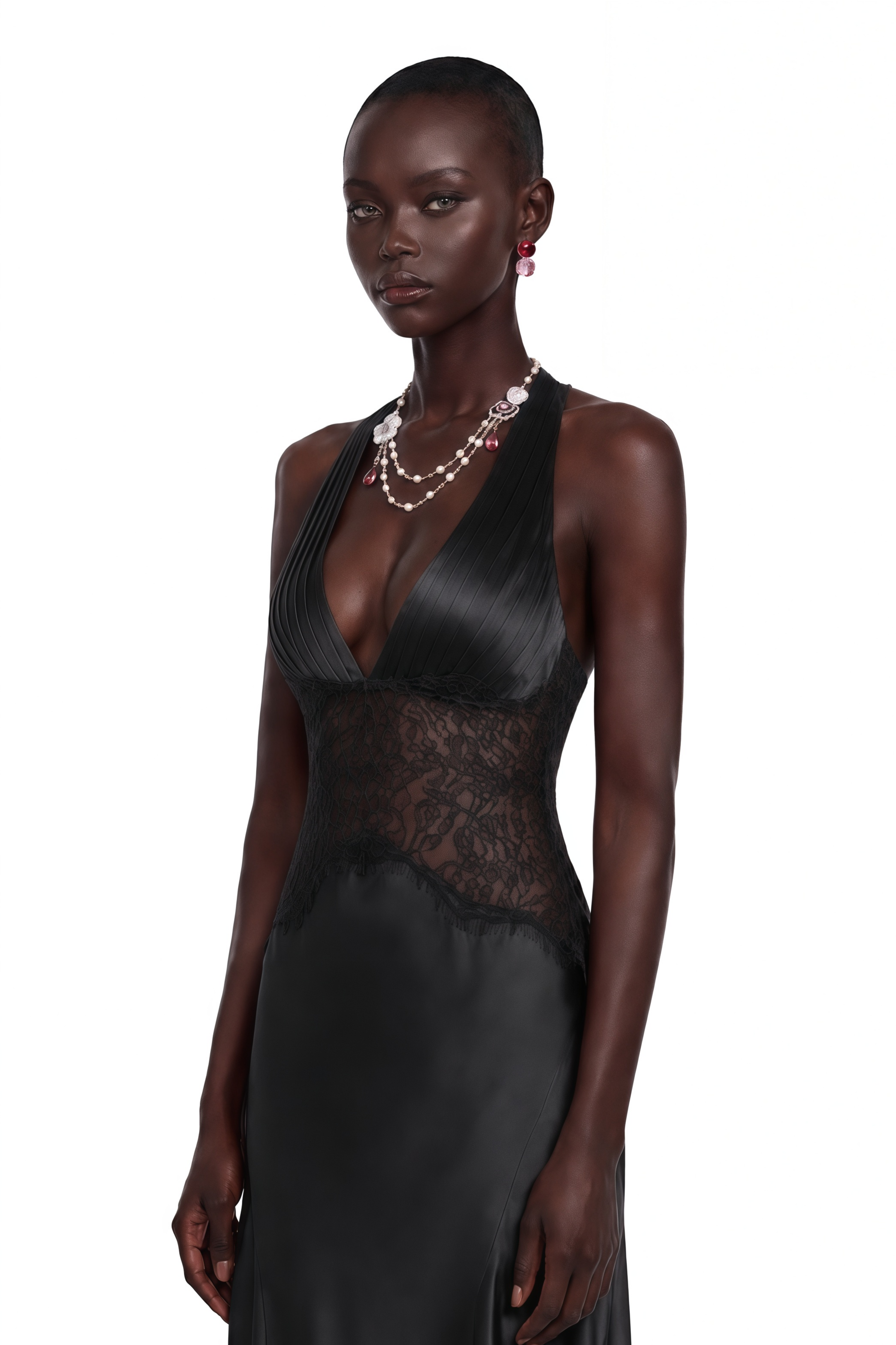 Nina Black Halterneck Maxi Dress with Lace Panels