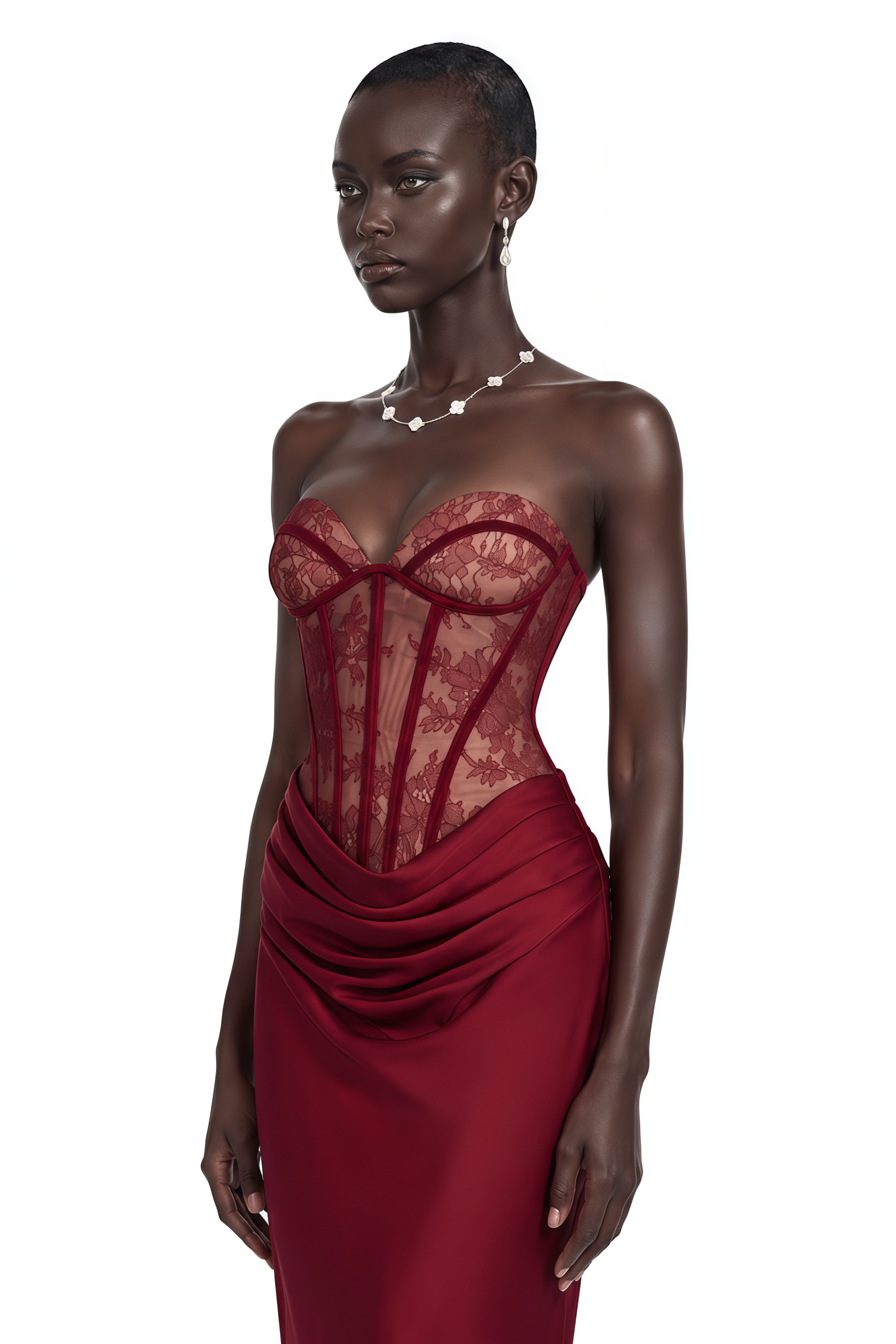 Noelle Red Off Shoulder Maxi Dress with Lace Panels