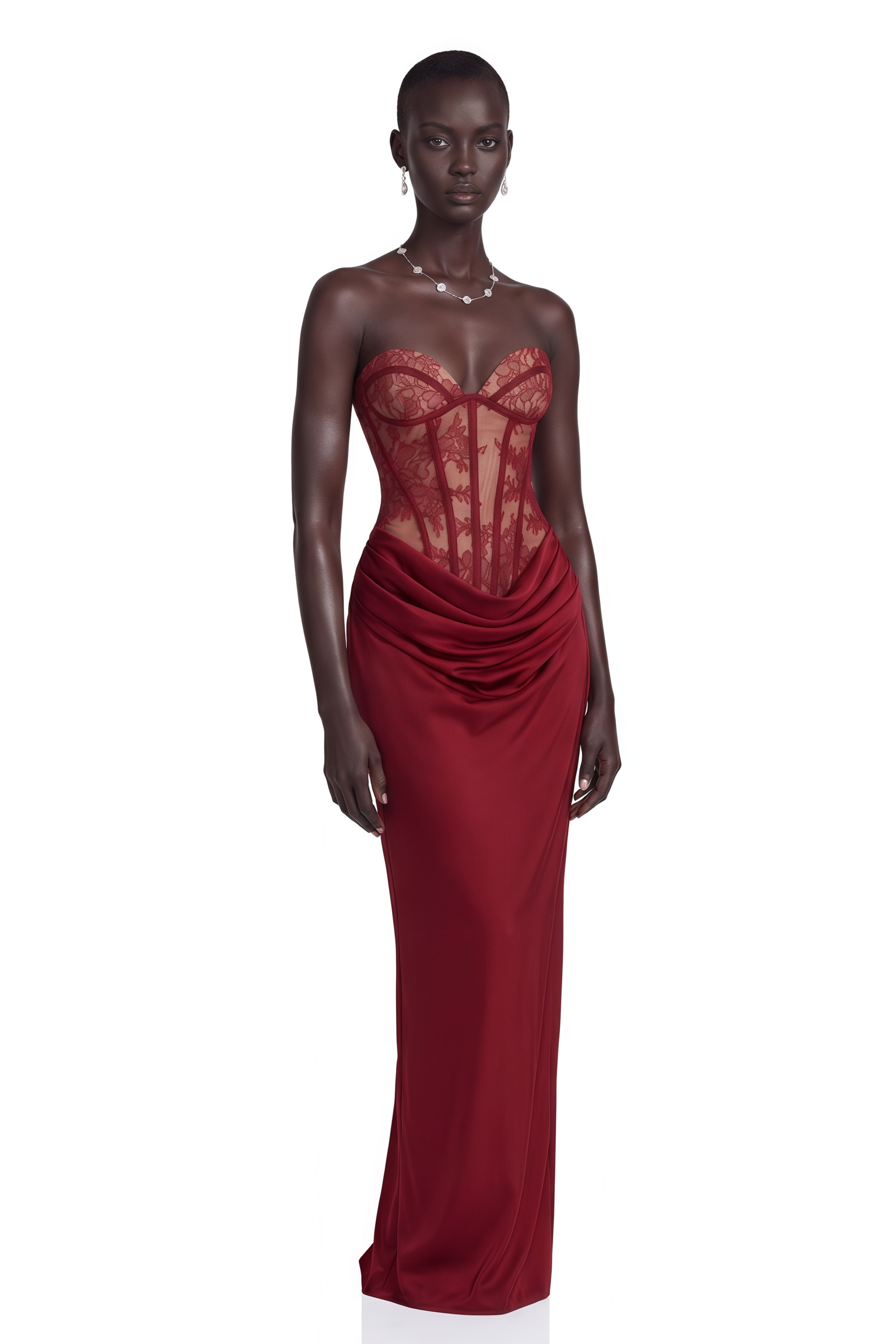 Noelle Red Off Shoulder Maxi Dress with Lace Panels