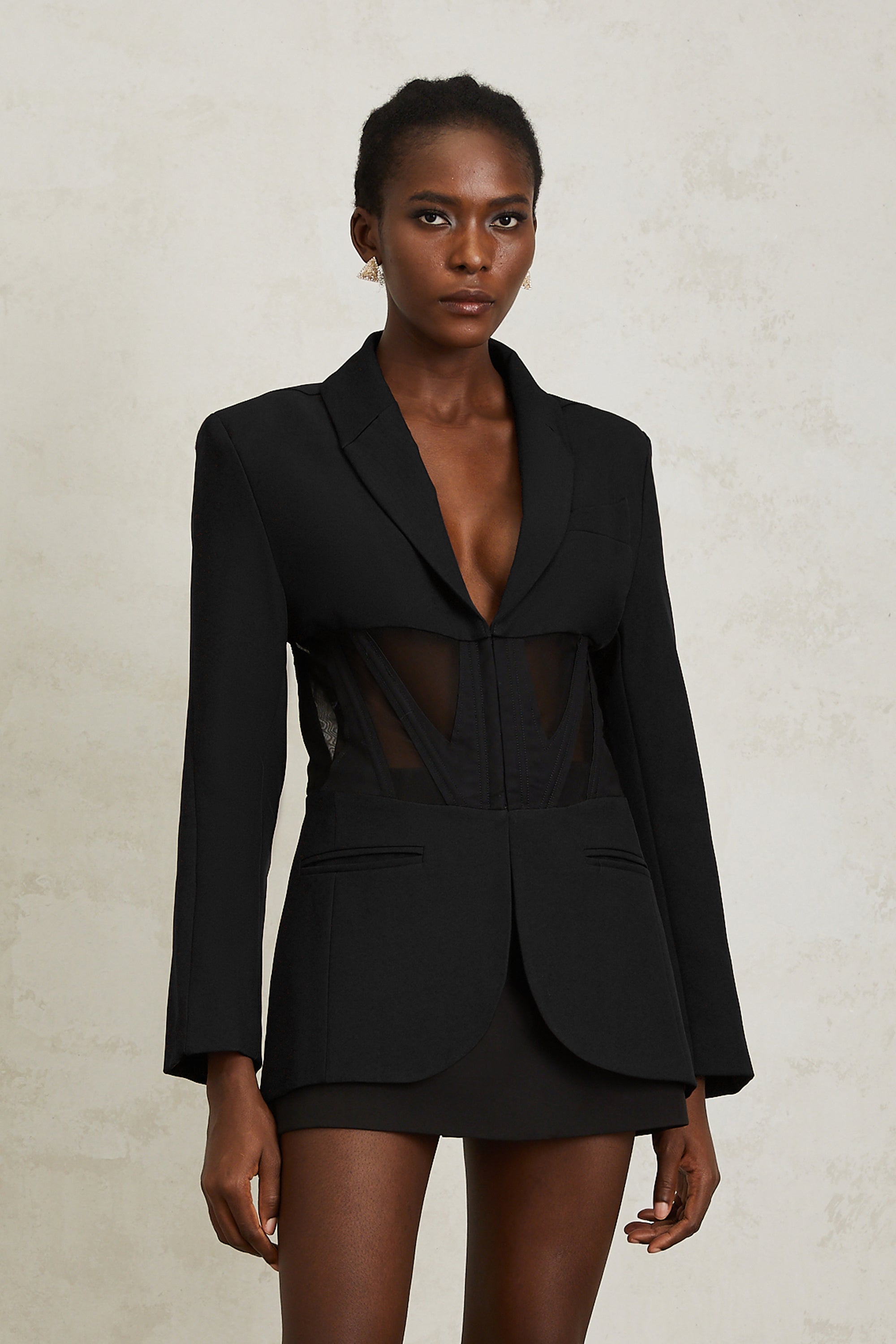 Noémie Black Corset Panelled Blazer