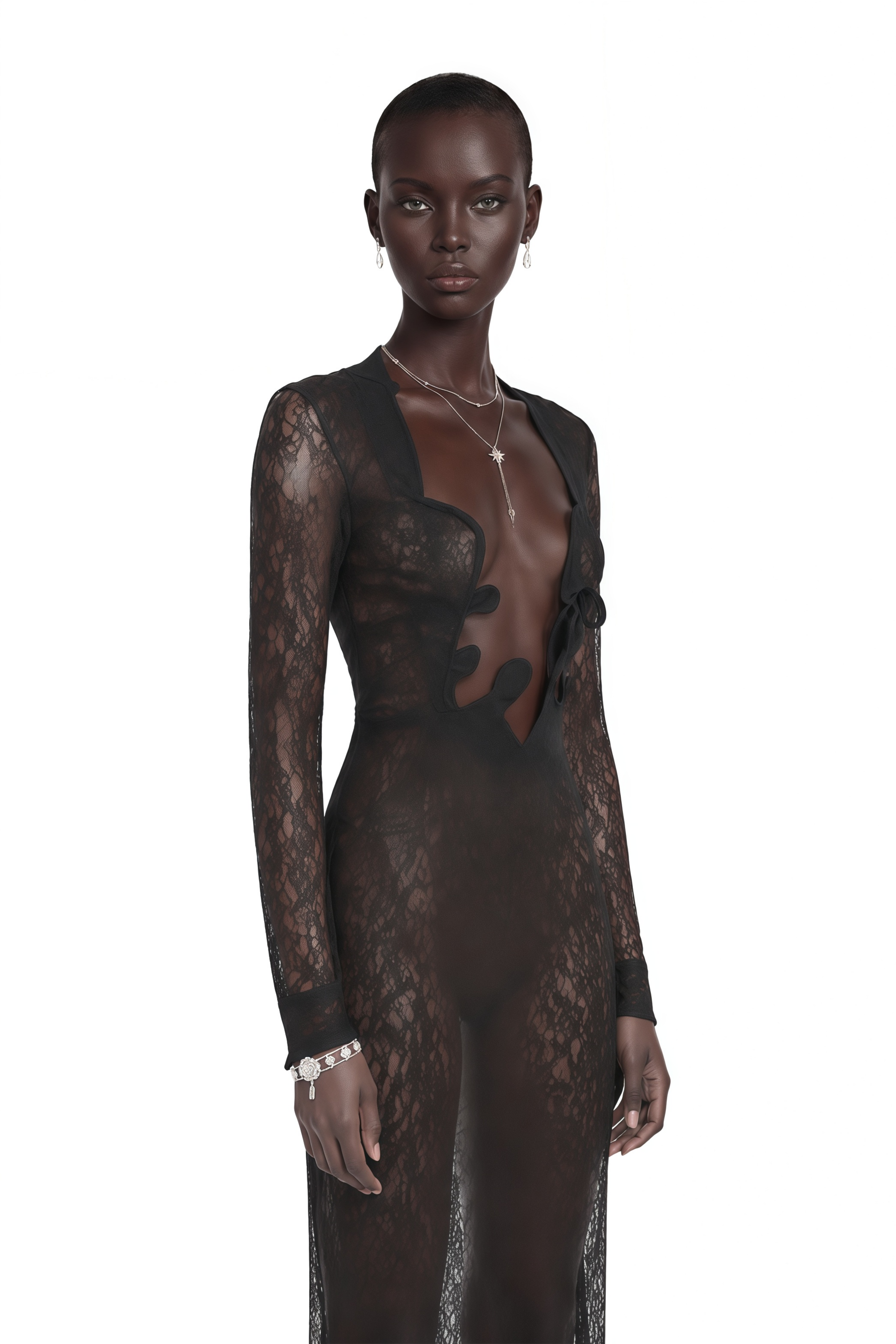 Noemie Black Lace Maxi Dress with Cut-Outs