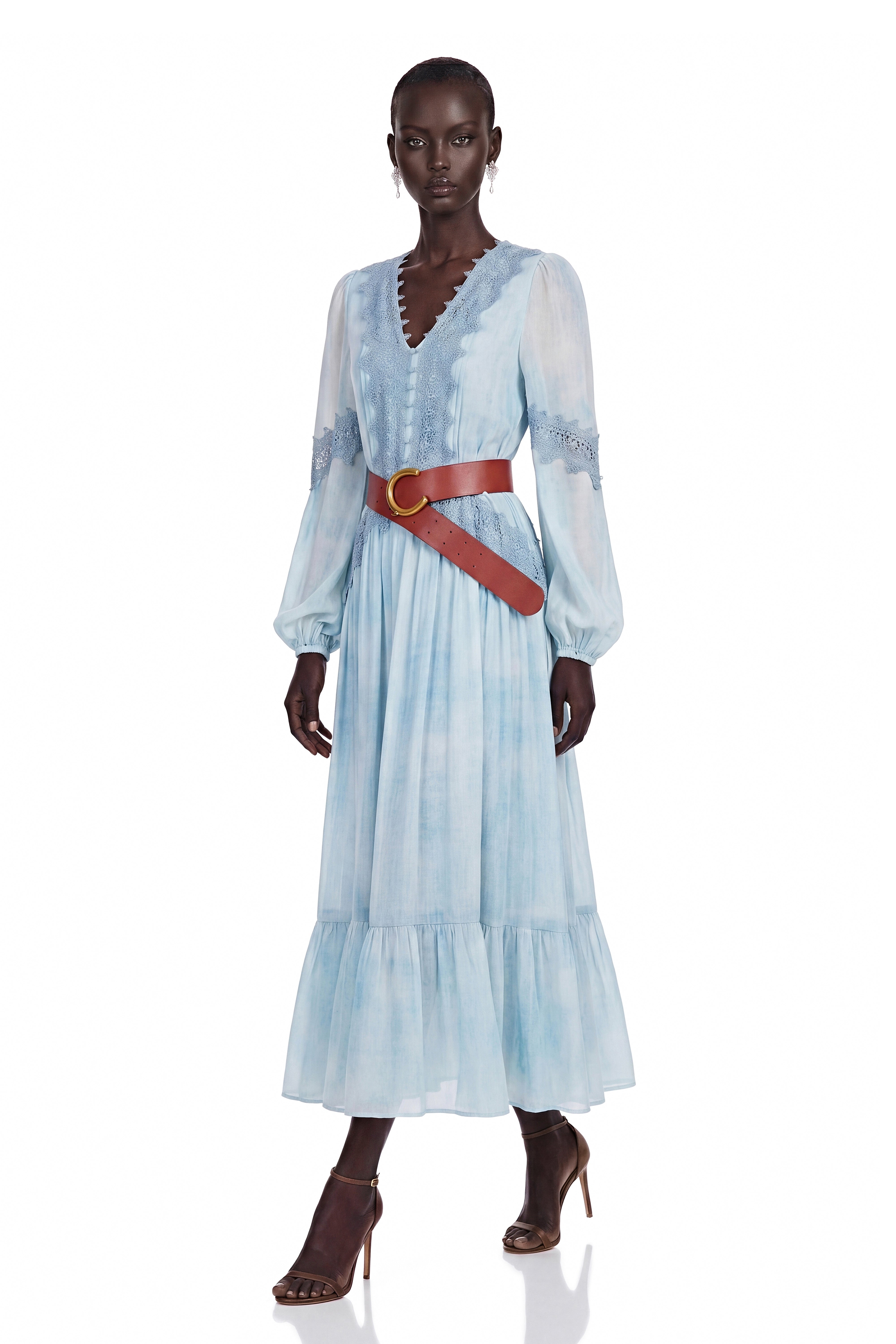 Nurit Blue Maxi Dress with Lace Panels