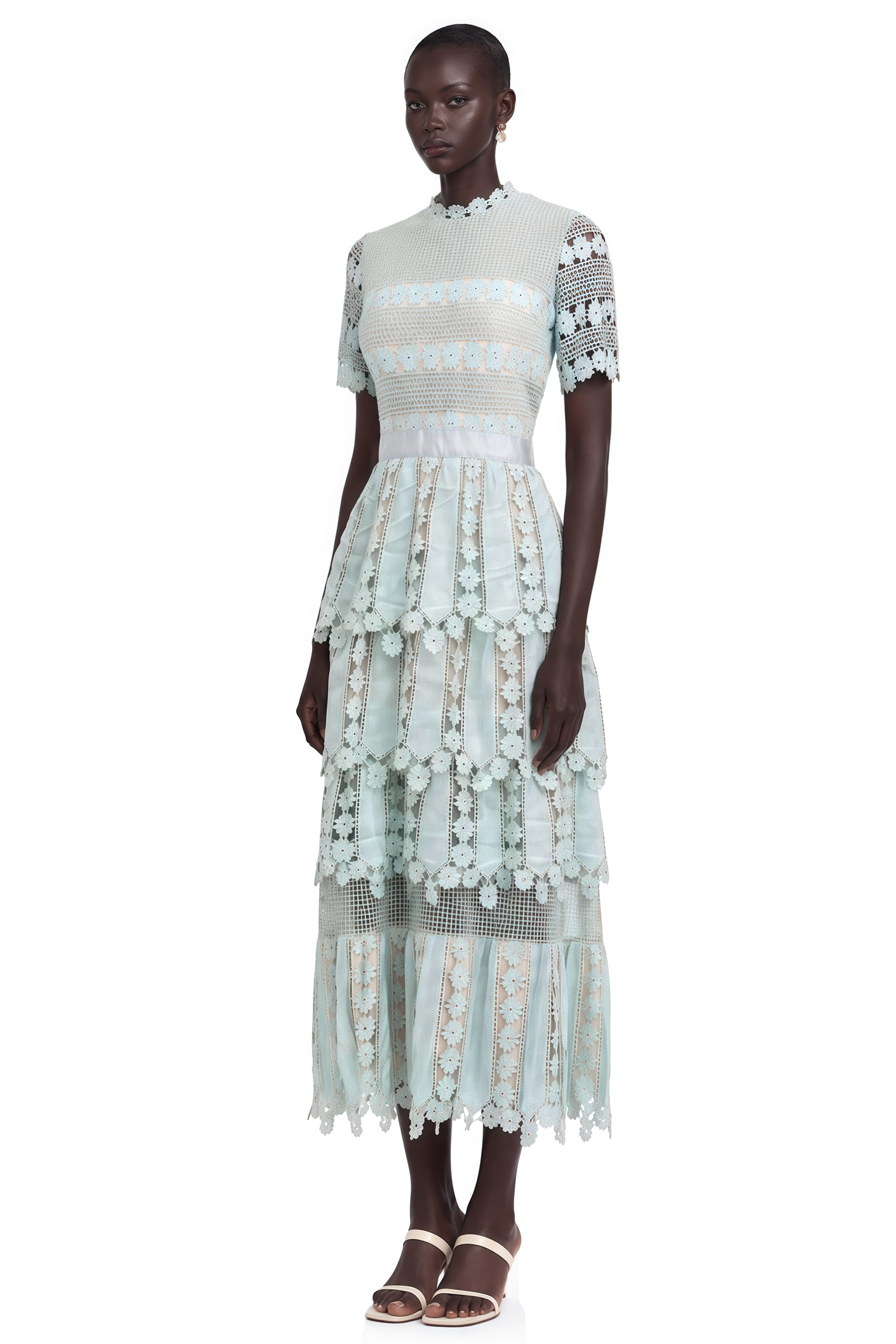 Océane green floral embroidered midi dress (Final Sale-US Only)