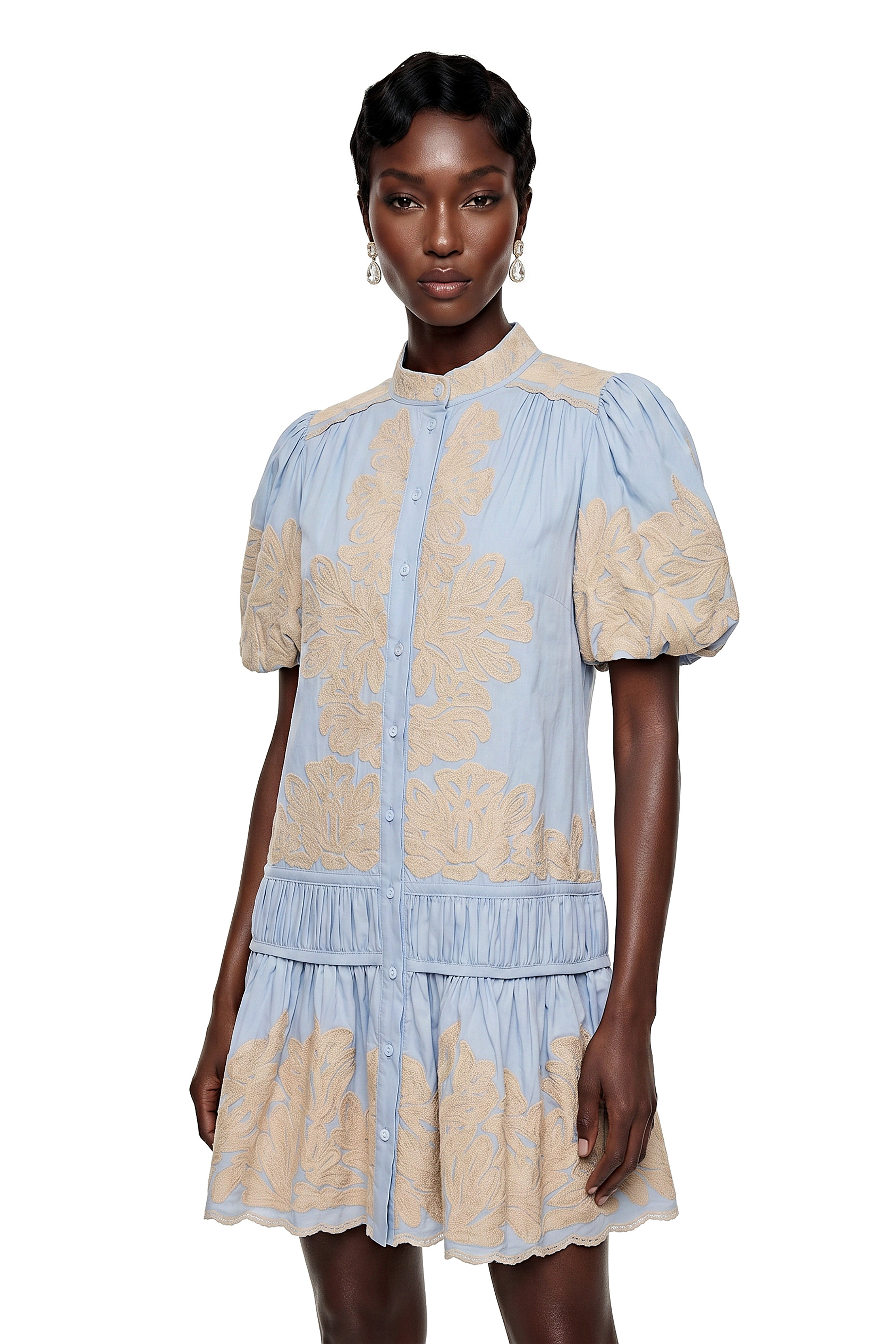 Octavia Blue Embroidered Mini Dress