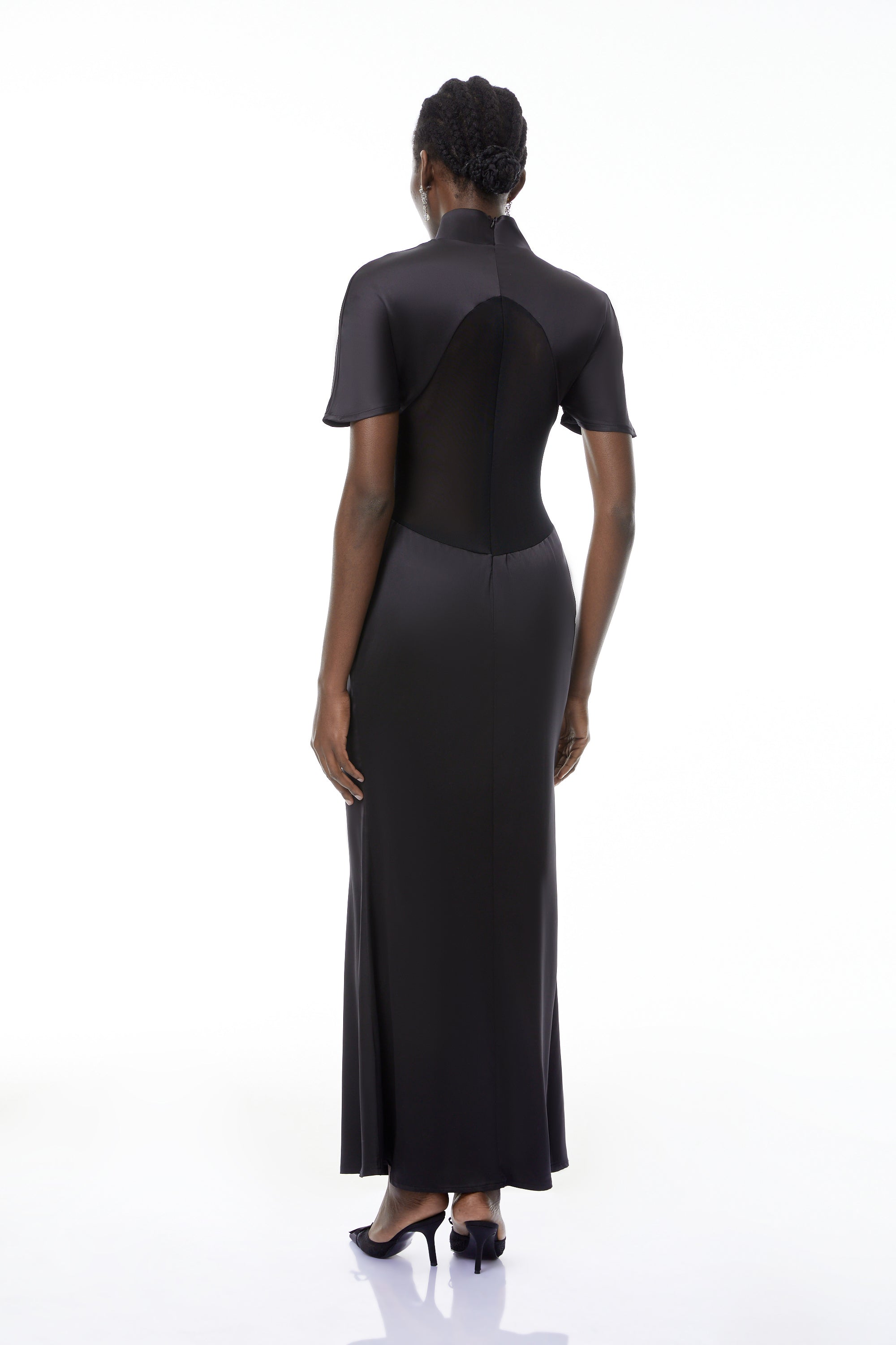 Odelia Black High Neck Sheer Maxi Dress