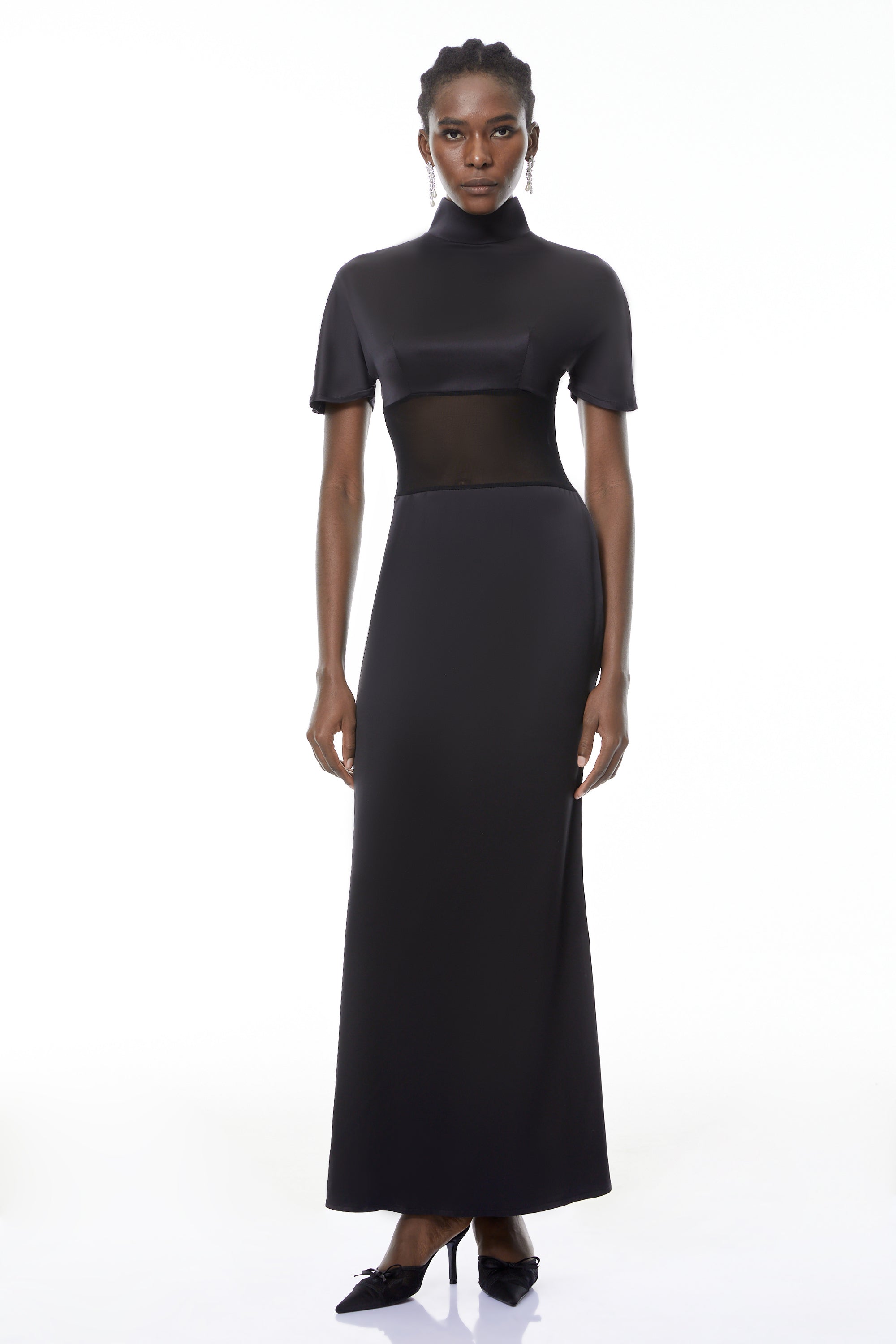 Odelia Black High Neck Sheer Maxi Dress