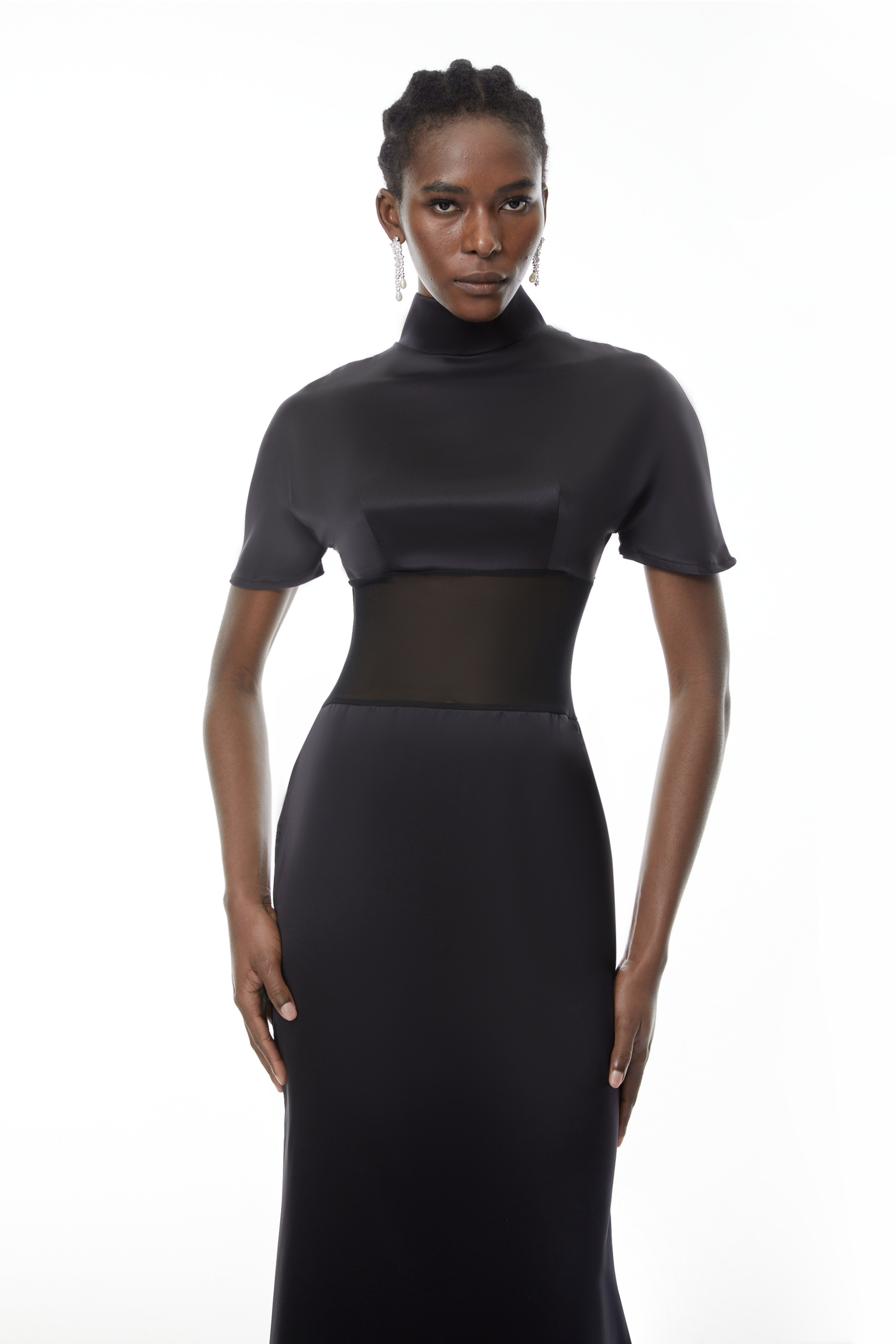 Odelia Black High Neck Sheer Maxi Dress