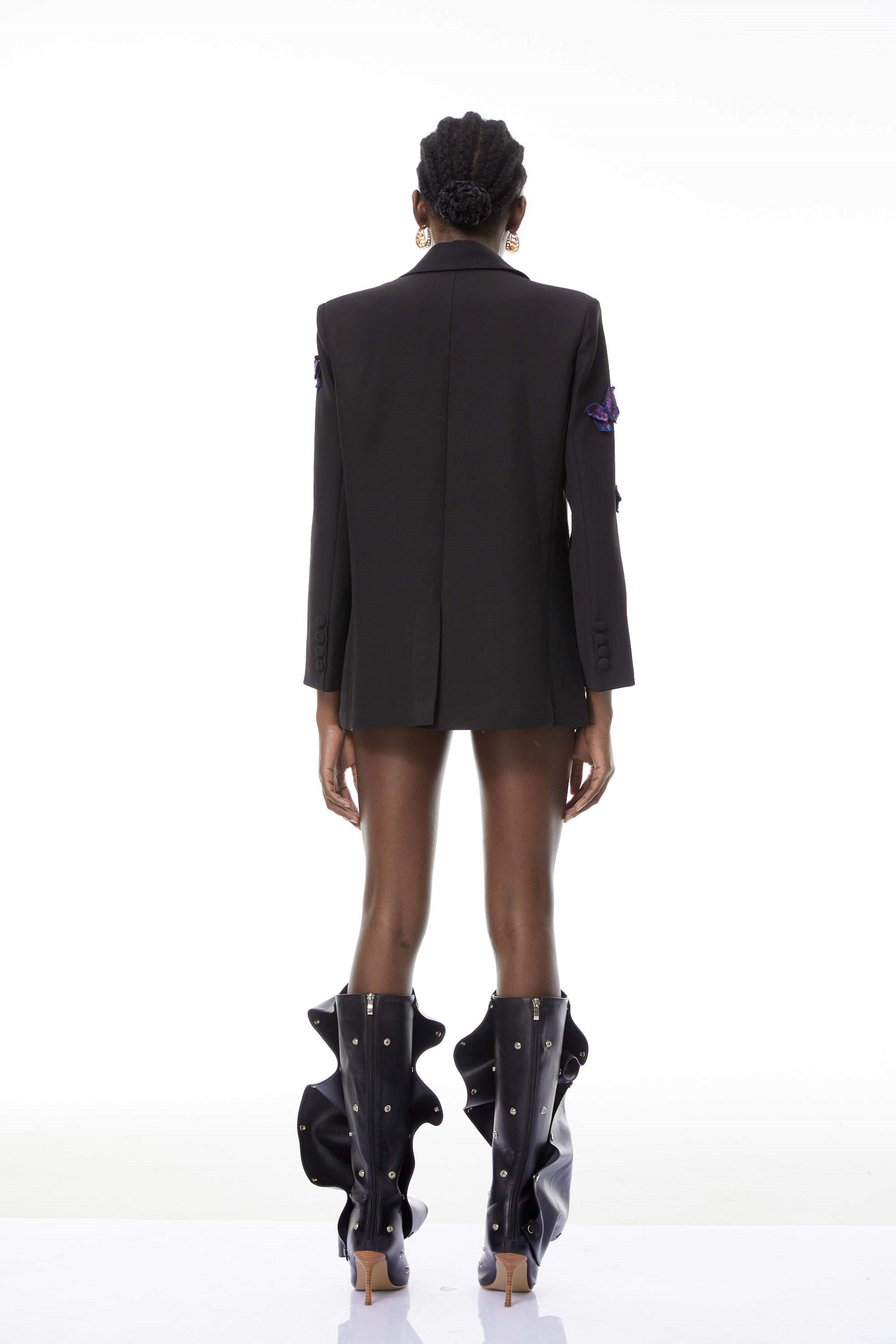 Odette Black Blazer with Butterfly Embroidered