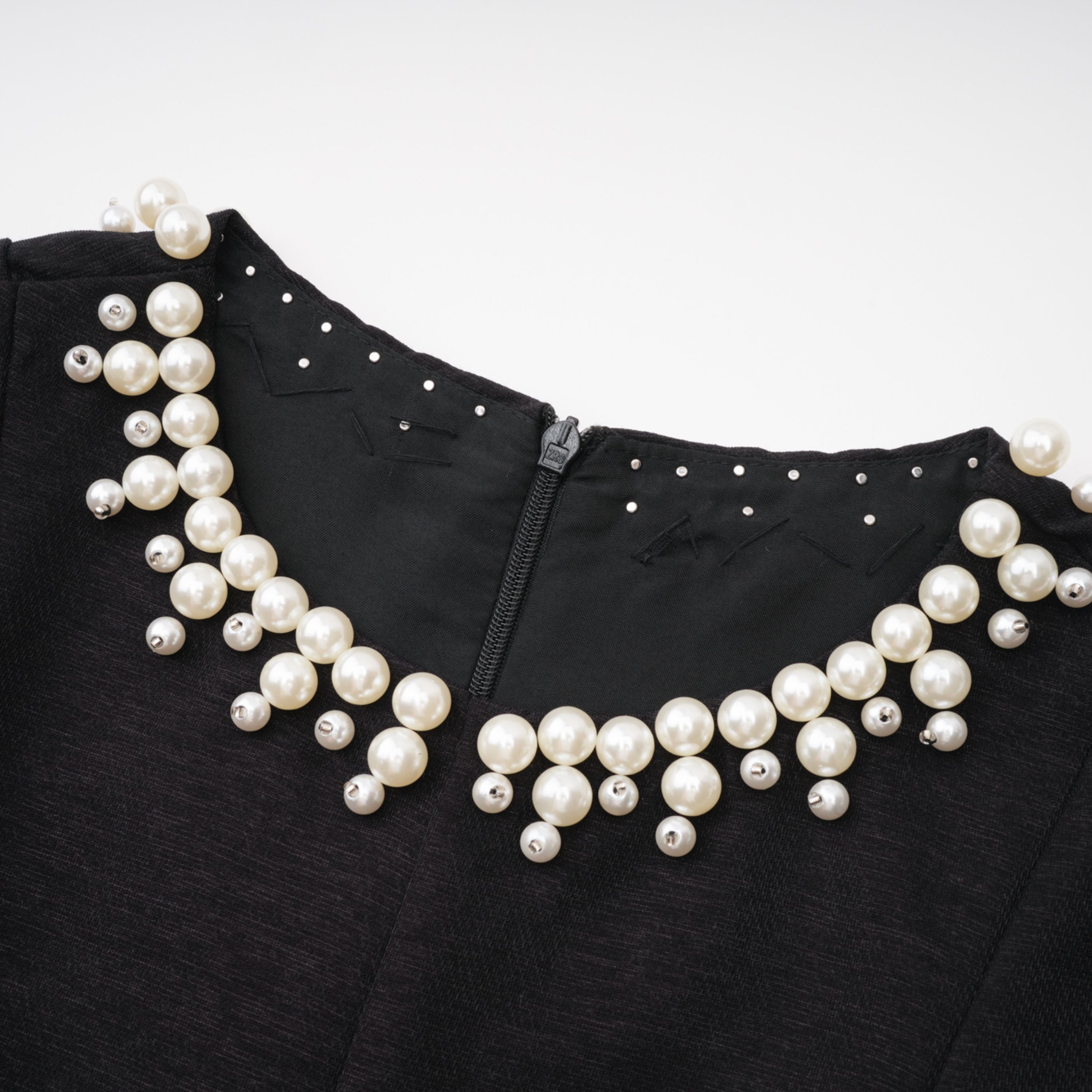 Ofra Black Pearl Pleated Midi Dress