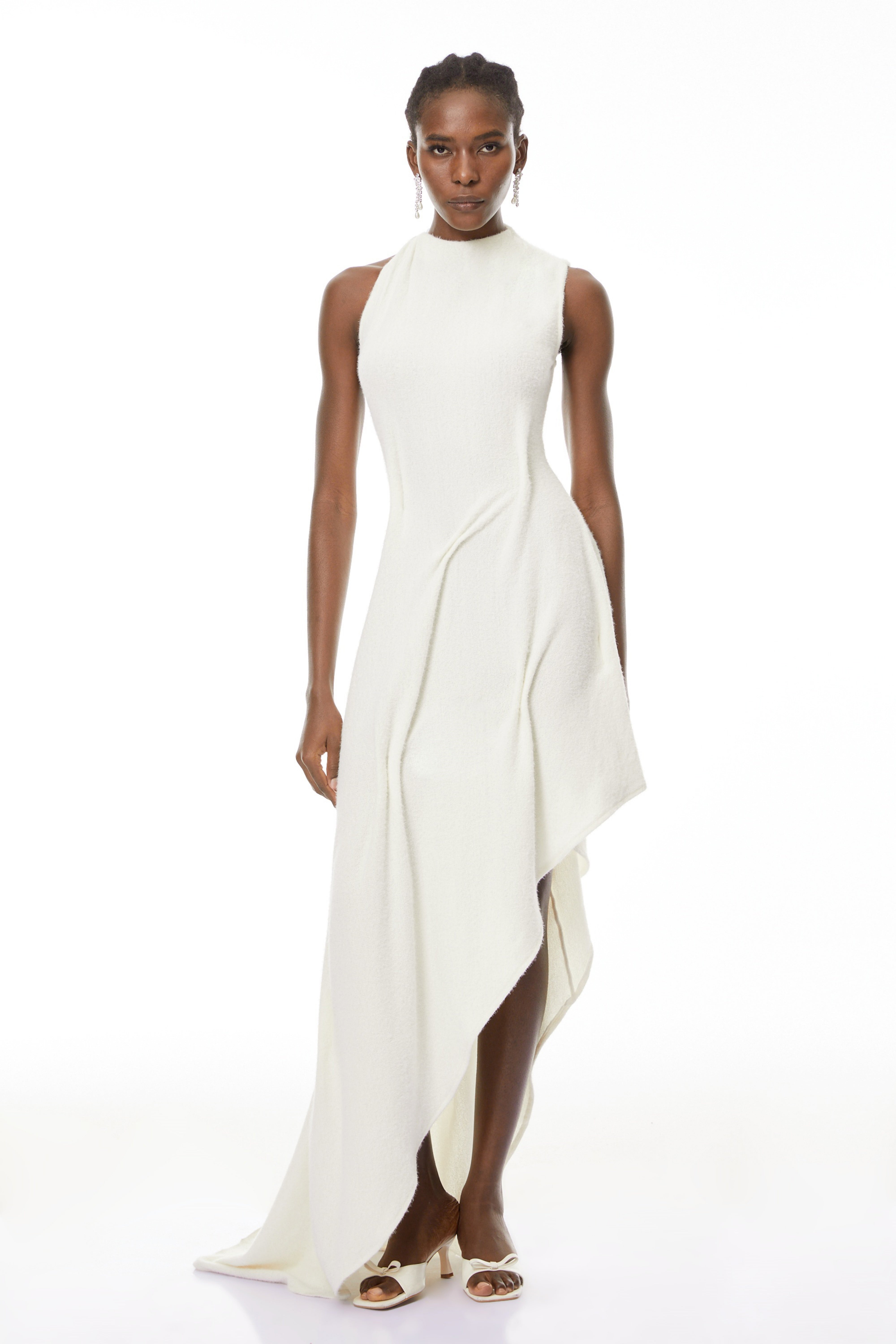 Oleander White Textured Asymmetrical Maxi Dress