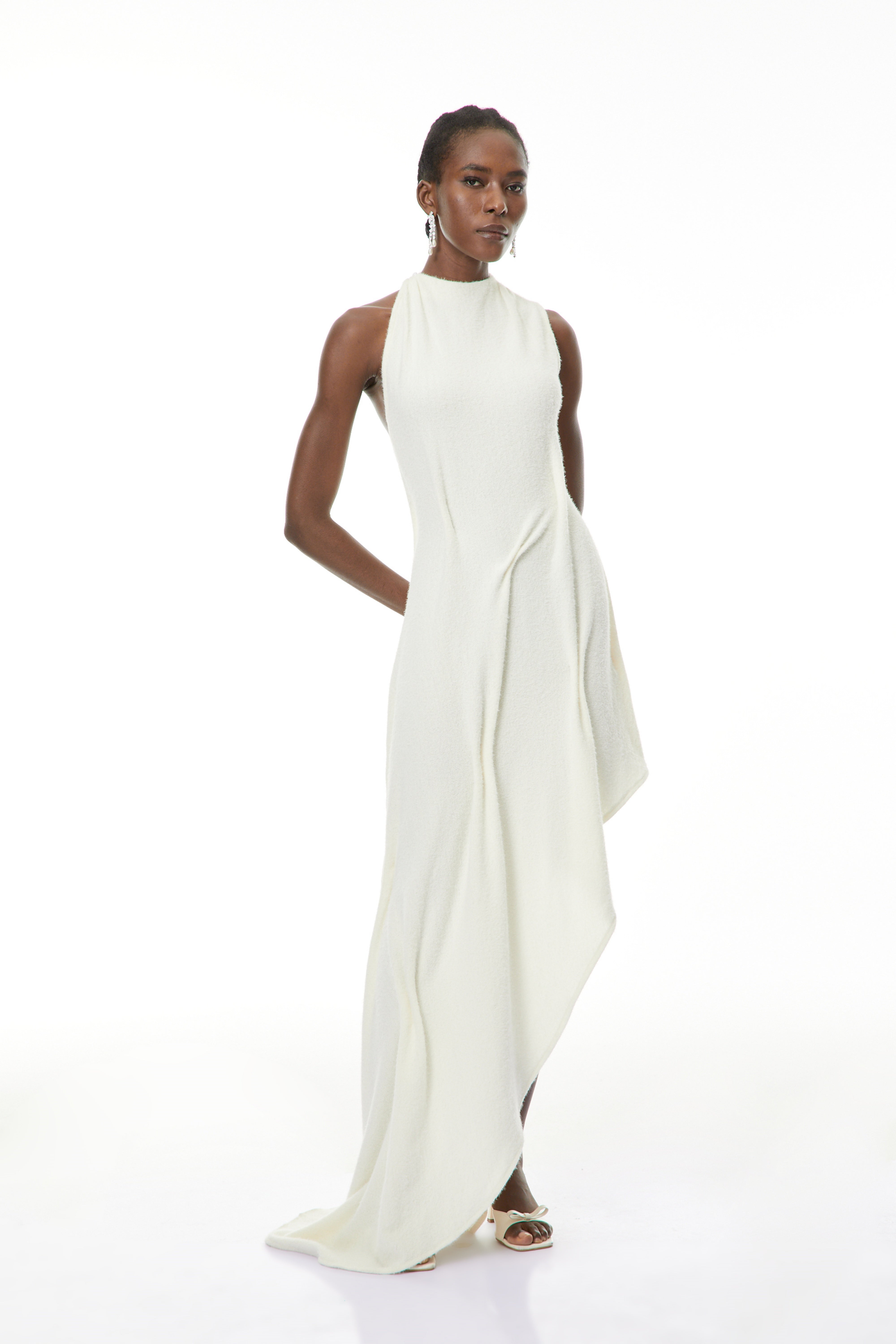Oleander White Textured Asymmetrical Maxi Dress