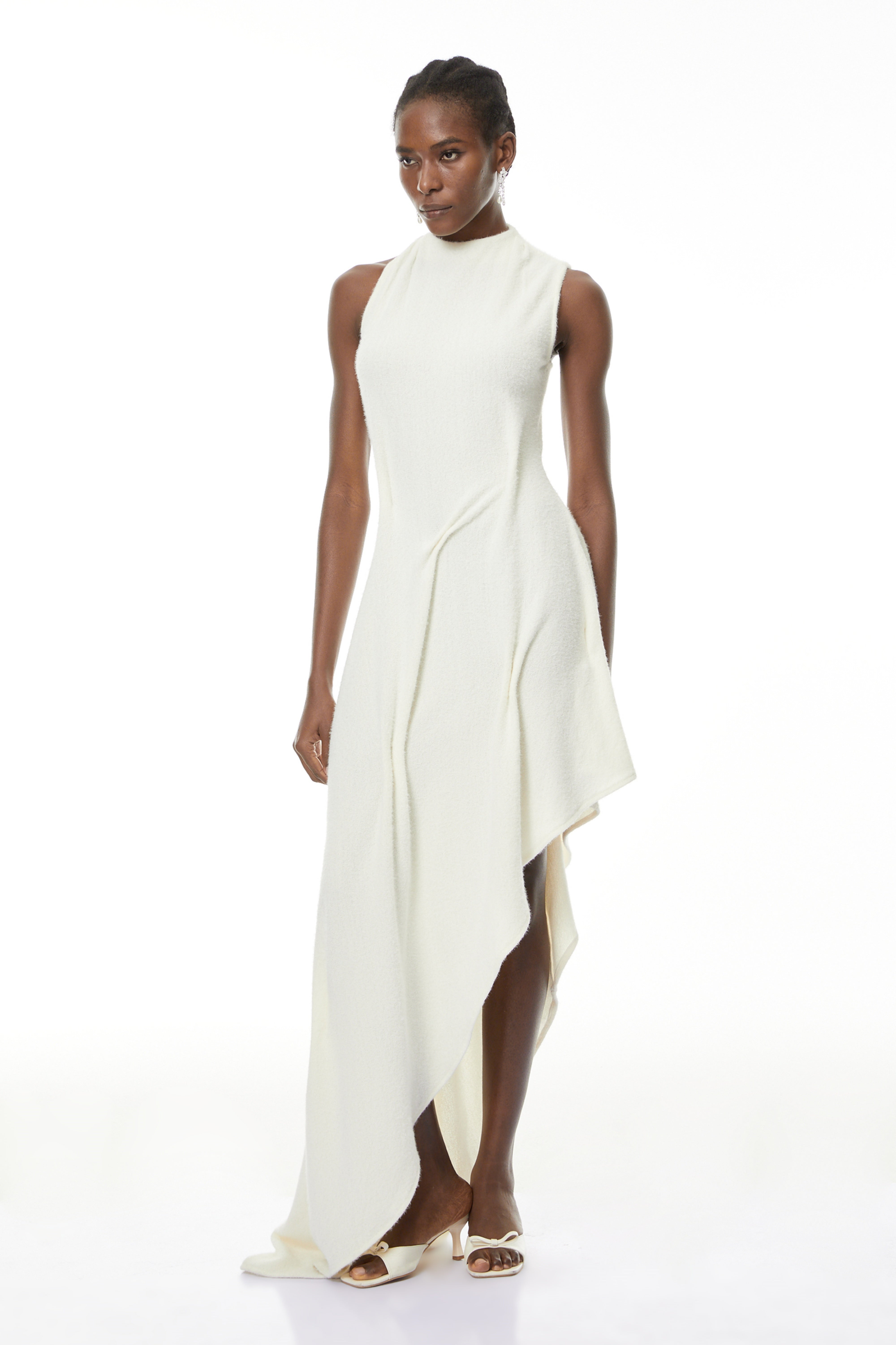 Oleander White Textured Asymmetrical Maxi Dress