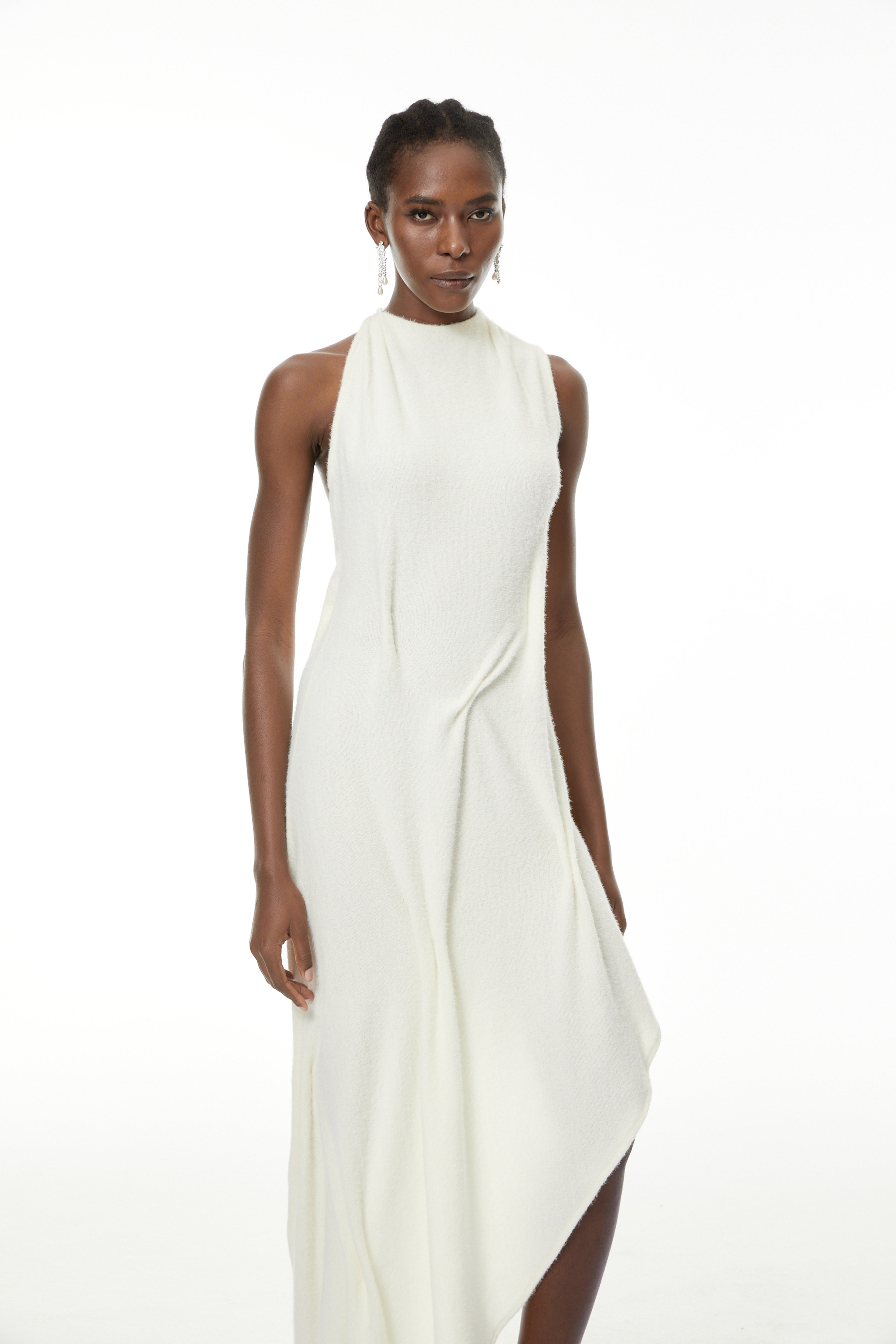Oleander White Textured Asymmetrical Maxi Dress