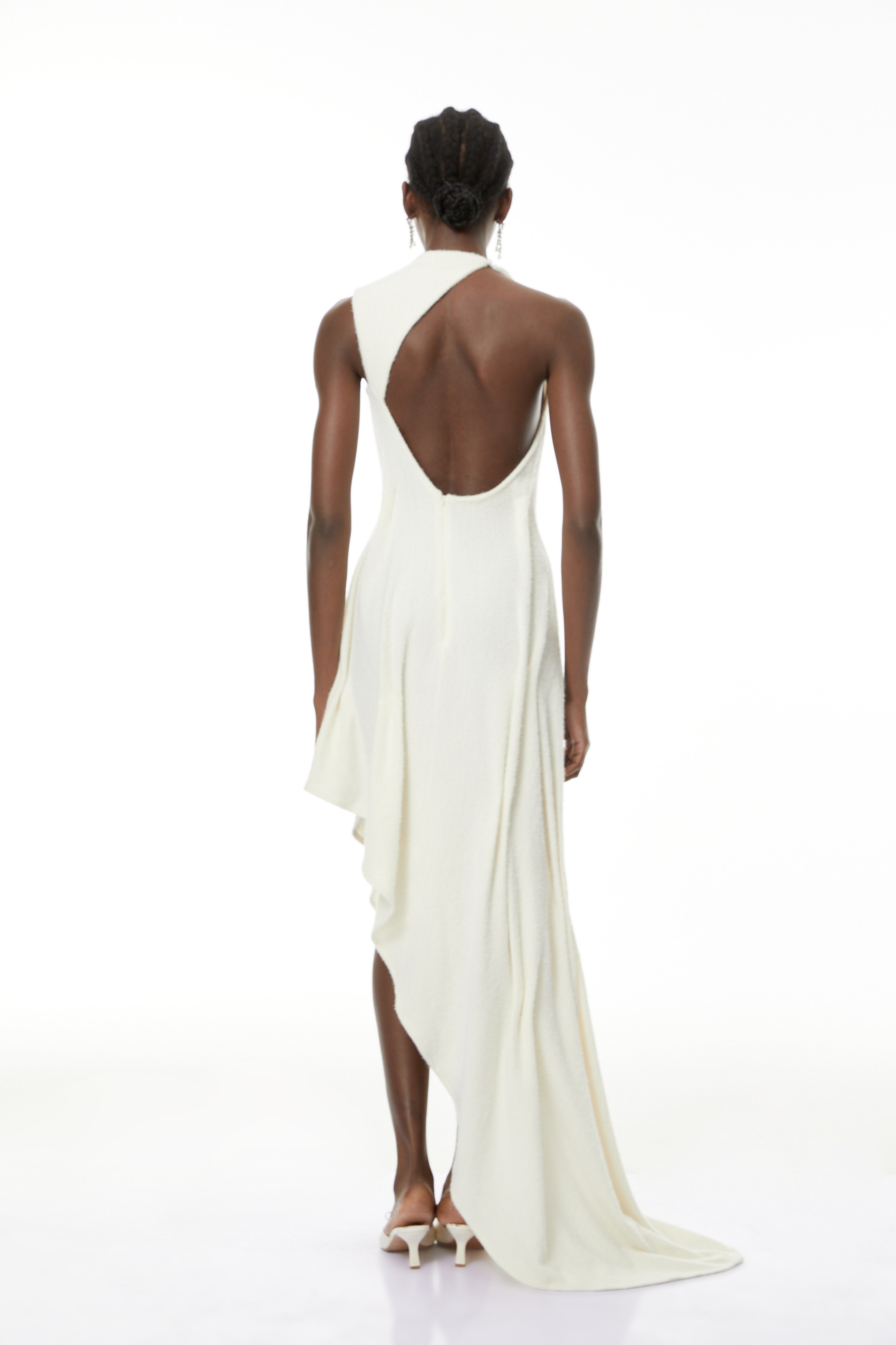 Oleander White Textured Asymmetrical Maxi Dress