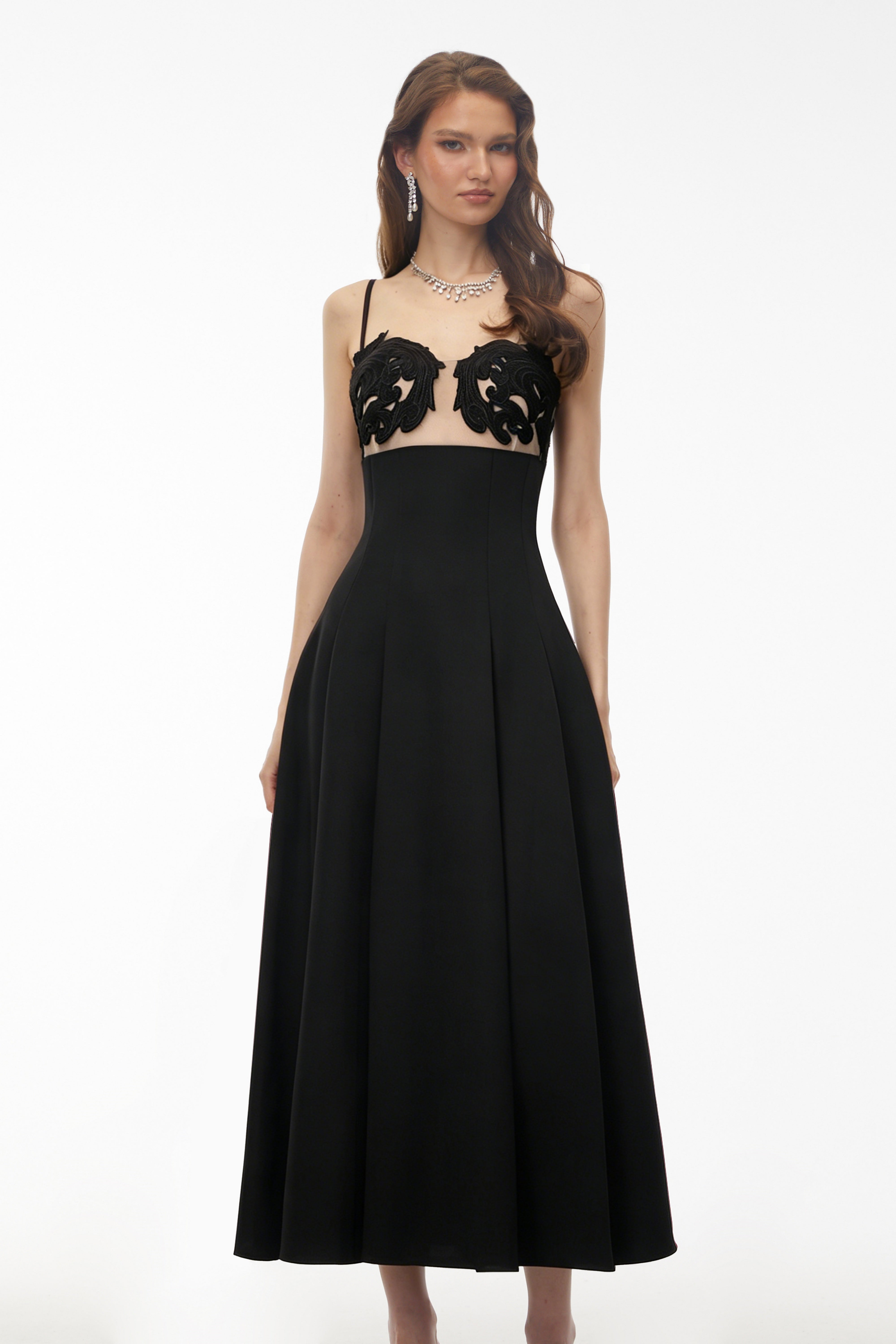 Olesya Black Floral Embroidered Maxi Dress