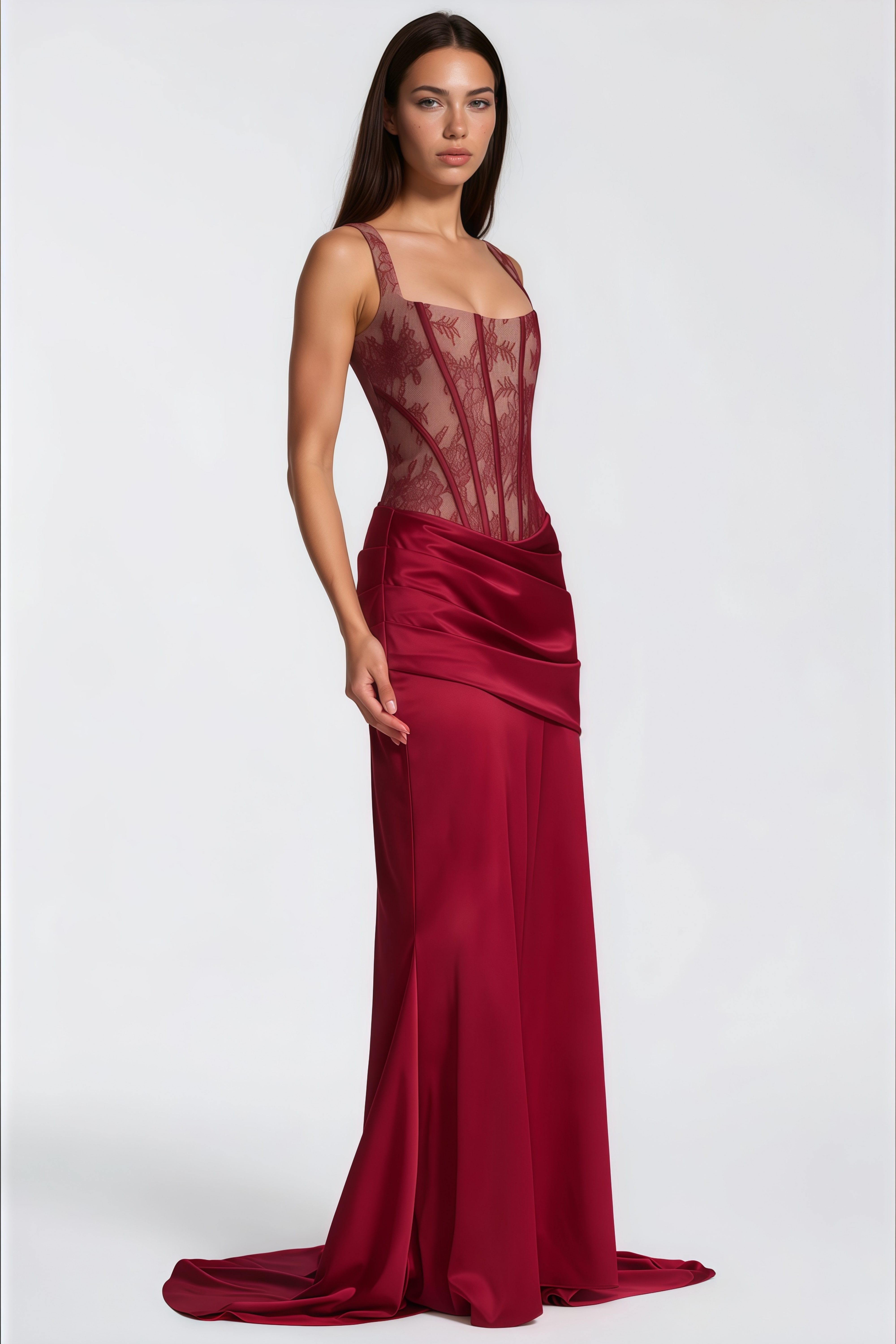 Olesya – Set aus rotem Spitzenoberteil und gerafftem Rock