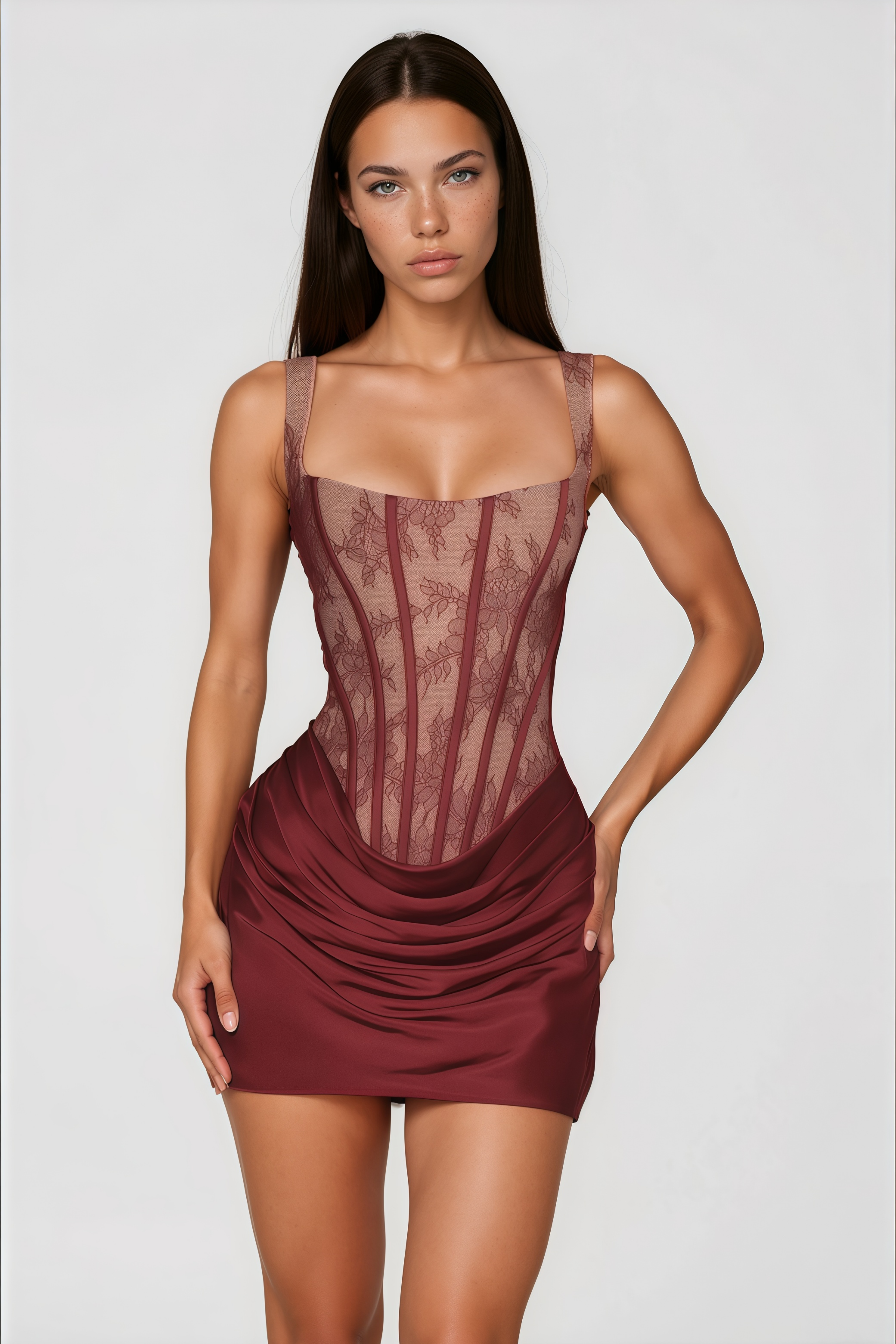 Olesya – Rotes Minikleid mit Rüschen und Spitzen-Einsätzen