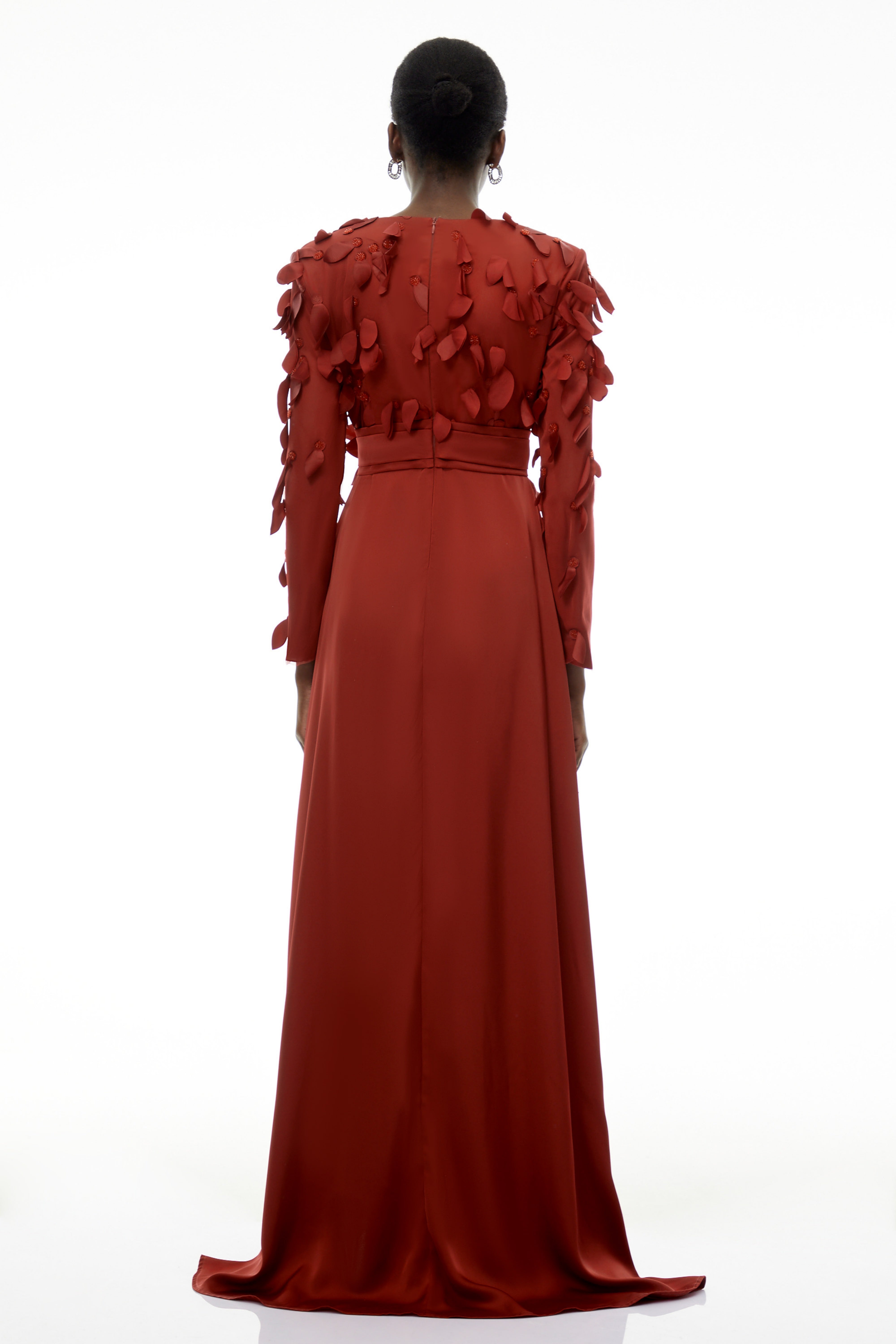 Olivia Red Maxi Dress with All-Over 3D Petals (Final Sale)