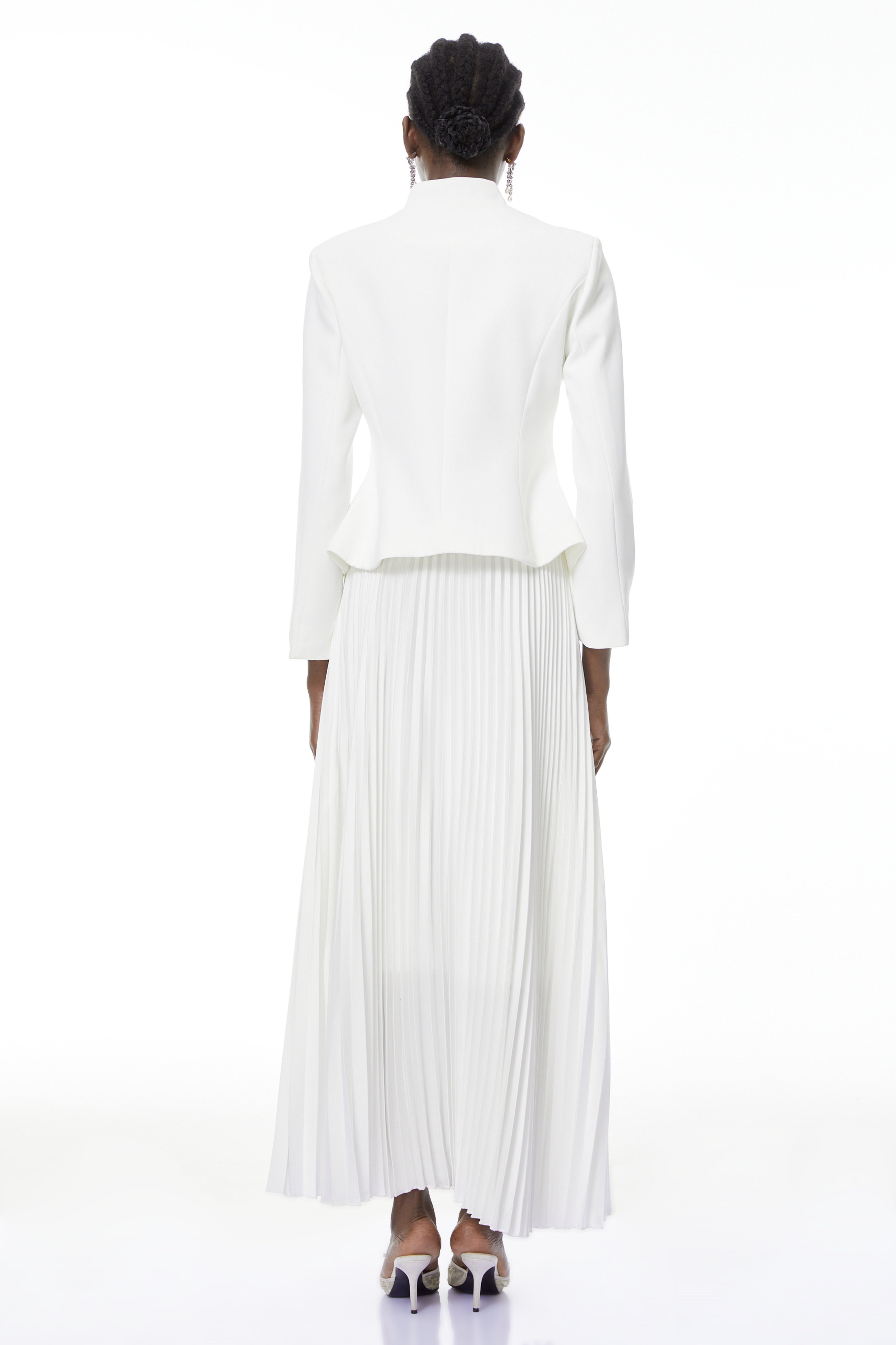 Olivia White Floral Embroidered Blazer & Pleated Skirt Set