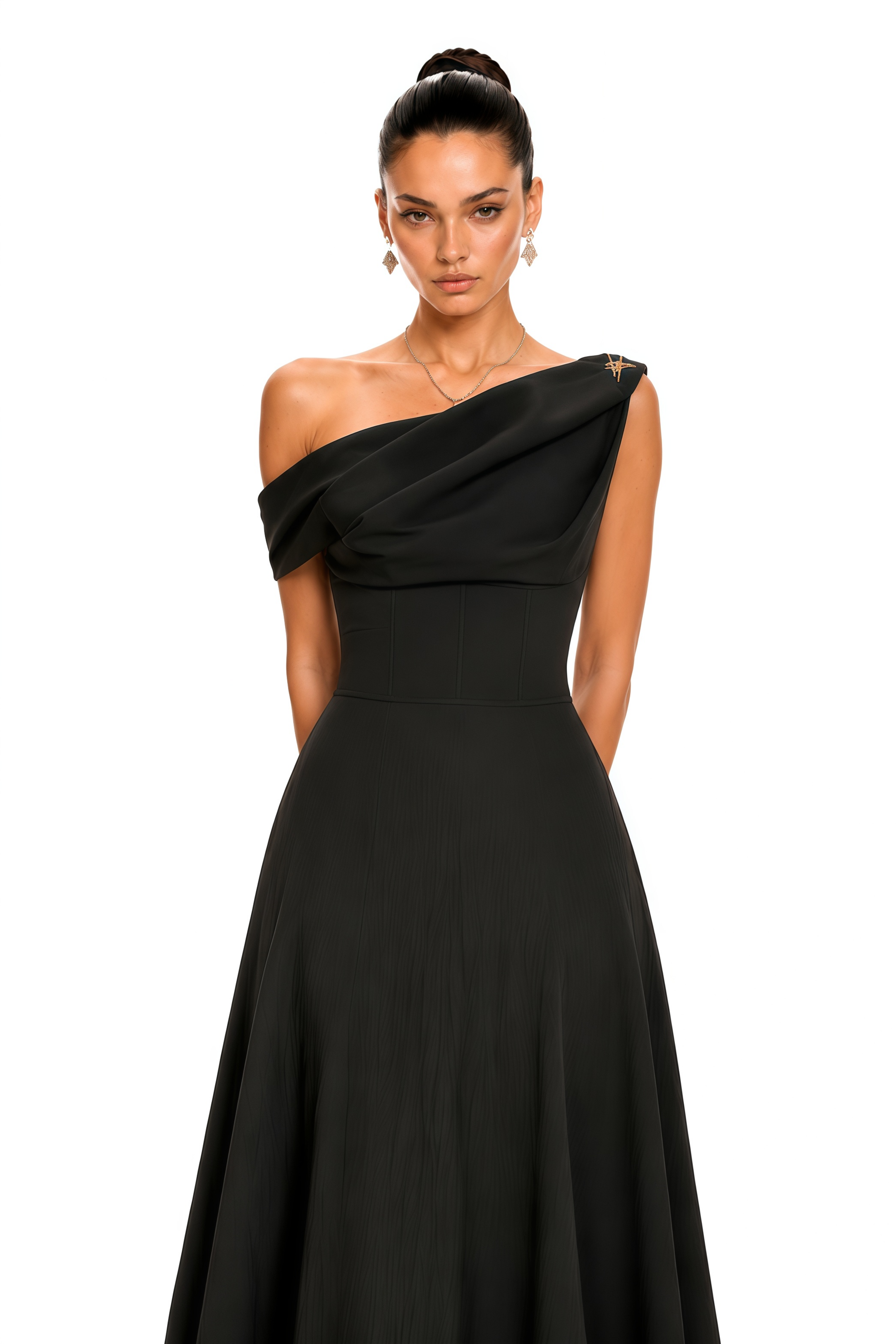 Olympia Black Off Shoulder Ruched Maxi Dress