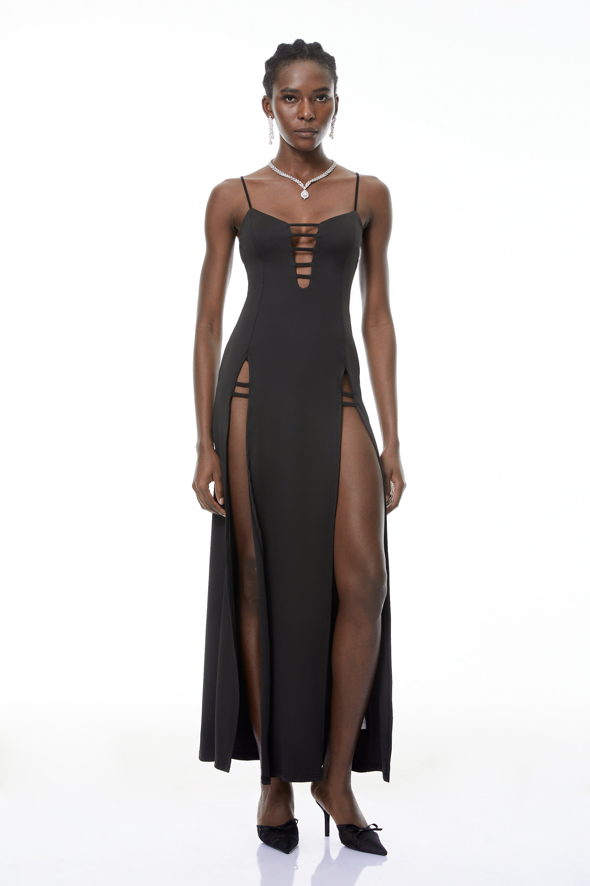 Oona Black Cut-Out Maxi Dress with High Slit
