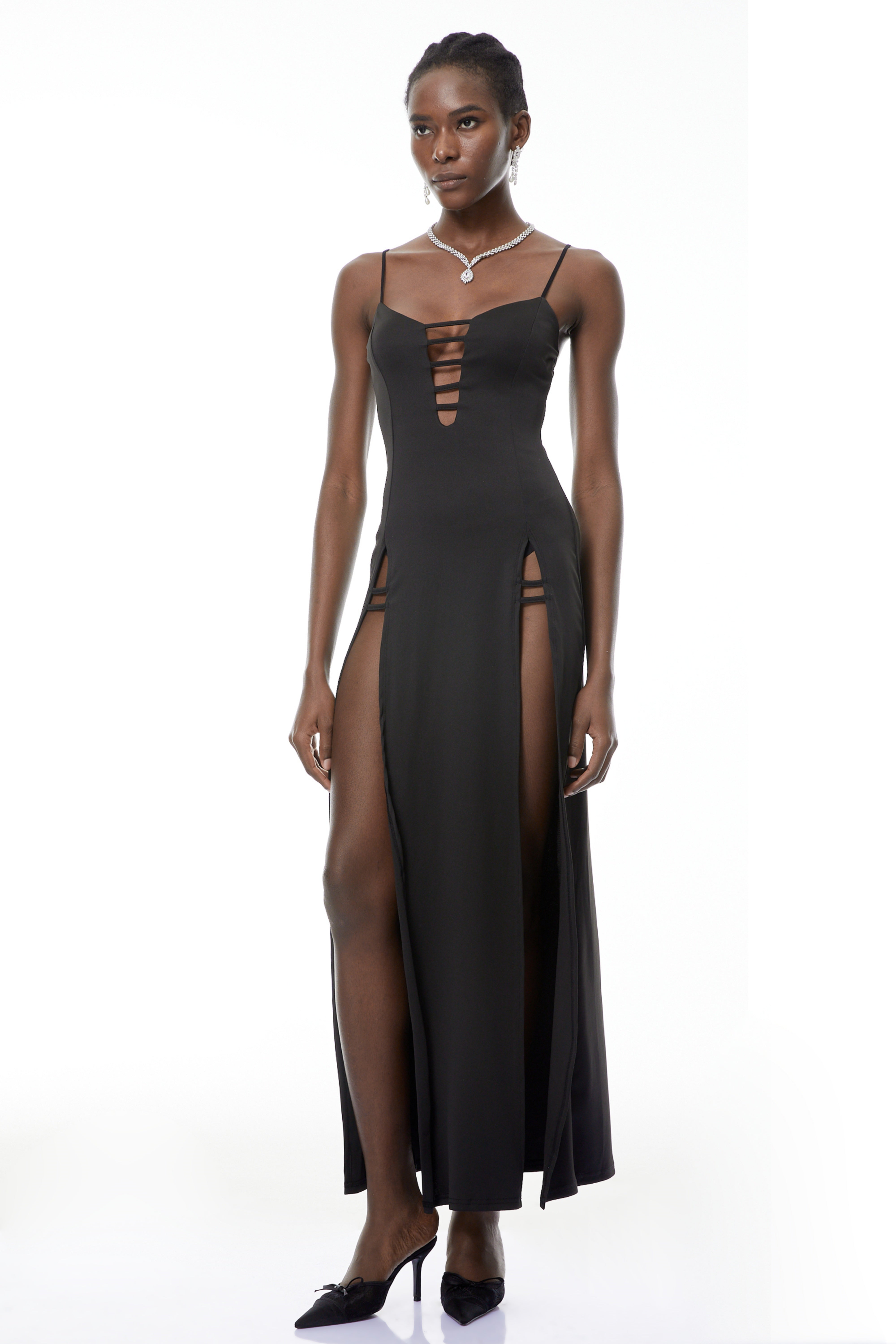 Oona Black Cut-Out Maxi Dress with High Slit
