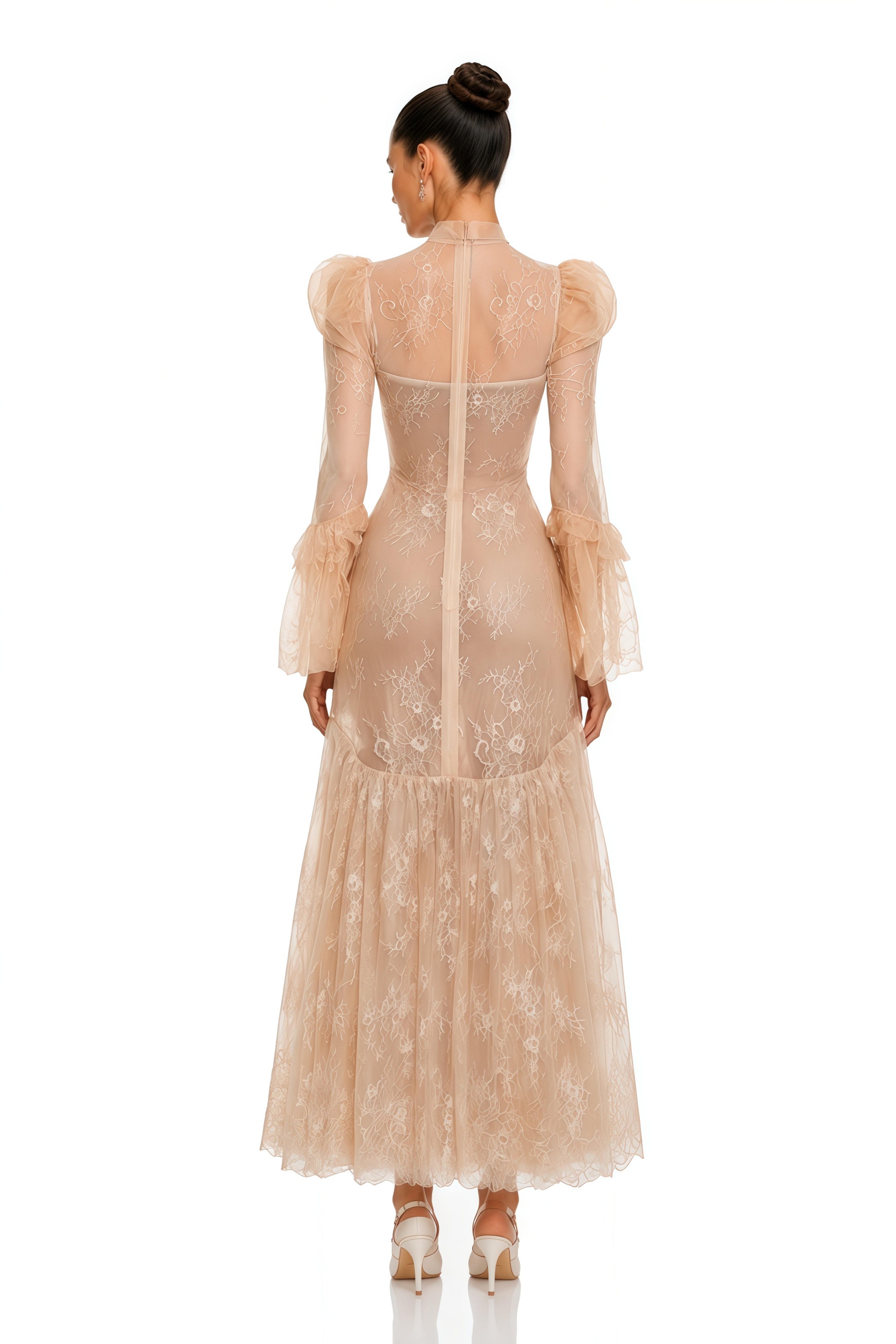 Ophelia Neutral Mock Neck Lace Maxi Dress