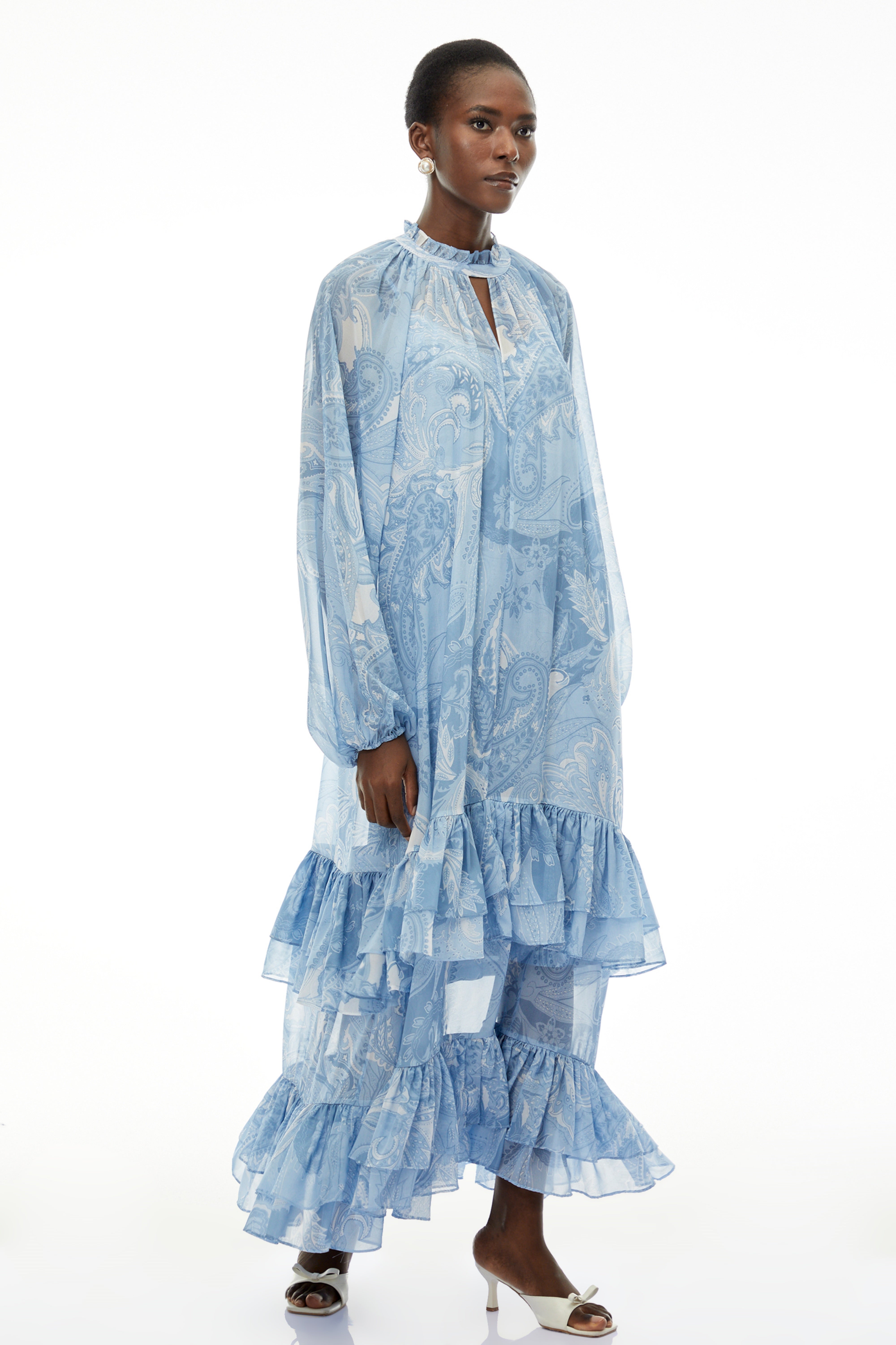 Ophelia Sky Blue Printed Tiered Maxi Dress