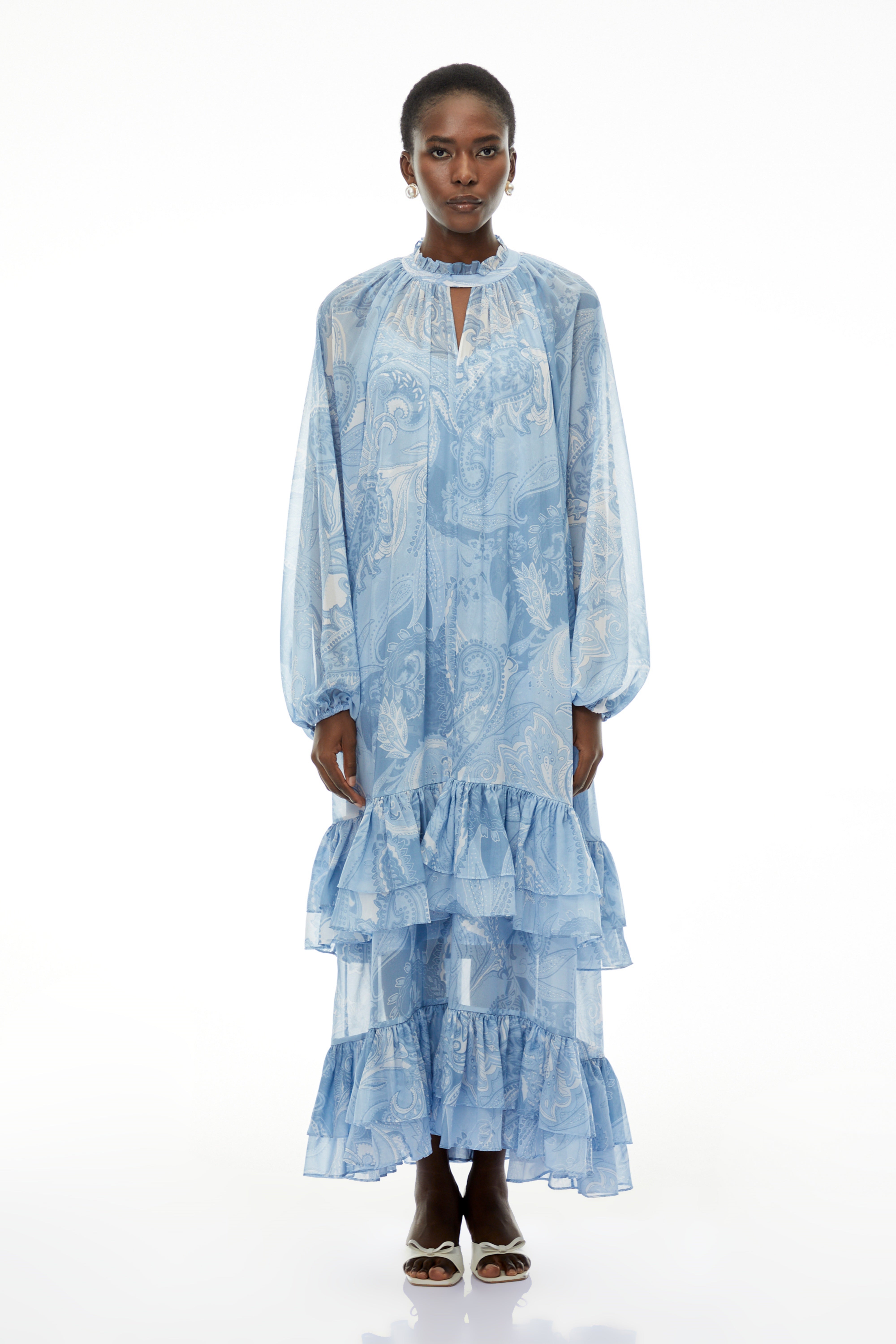Ophelia Sky Blue Printed Tiered Maxi Dress
