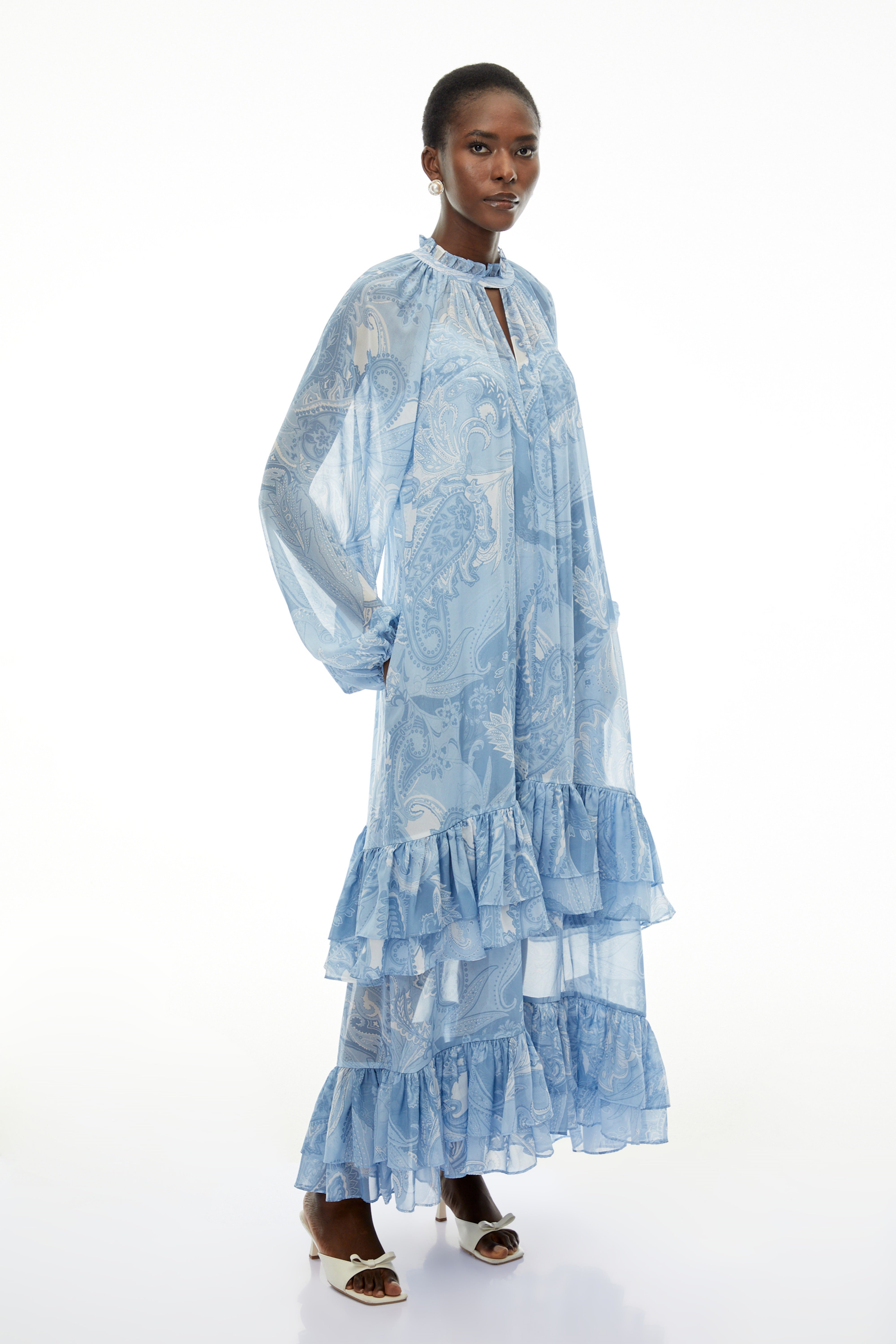 Ophelia Sky Blue Printed Tiered Maxi Dress
