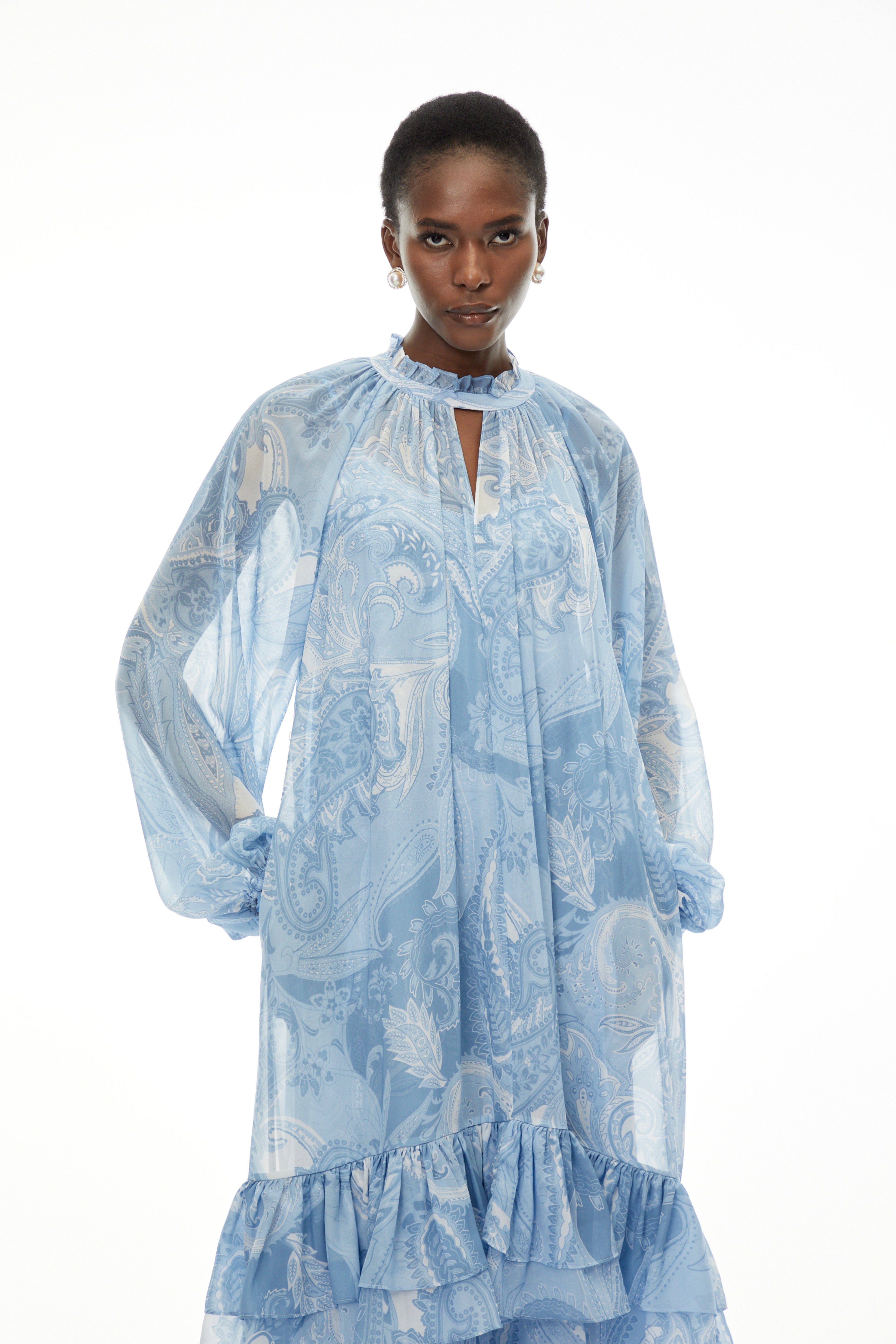 Ophelia Sky Blue Printed Tiered Maxi Dress