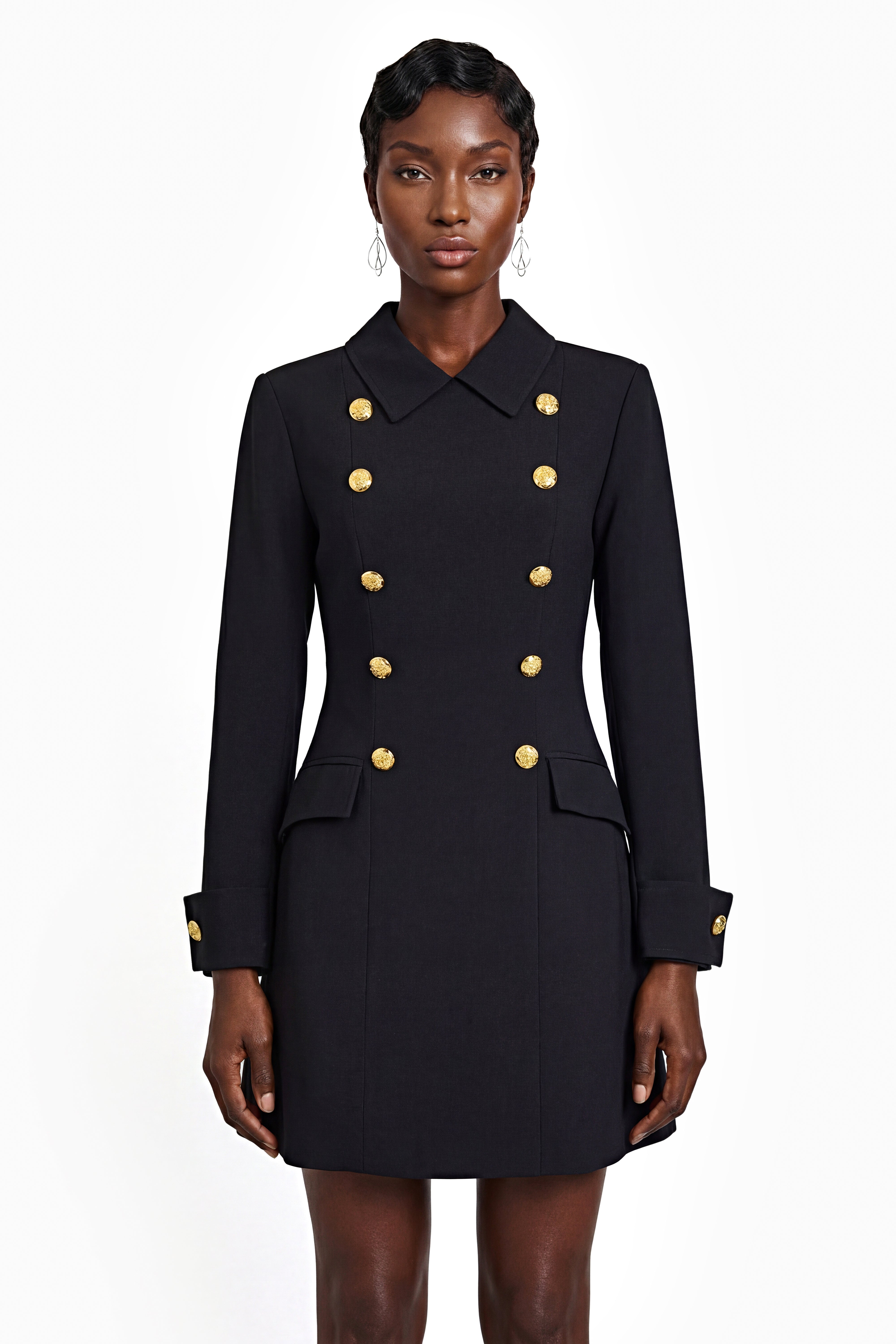 فستان قصير أسود من Ottilie مع أبازيم معدنية